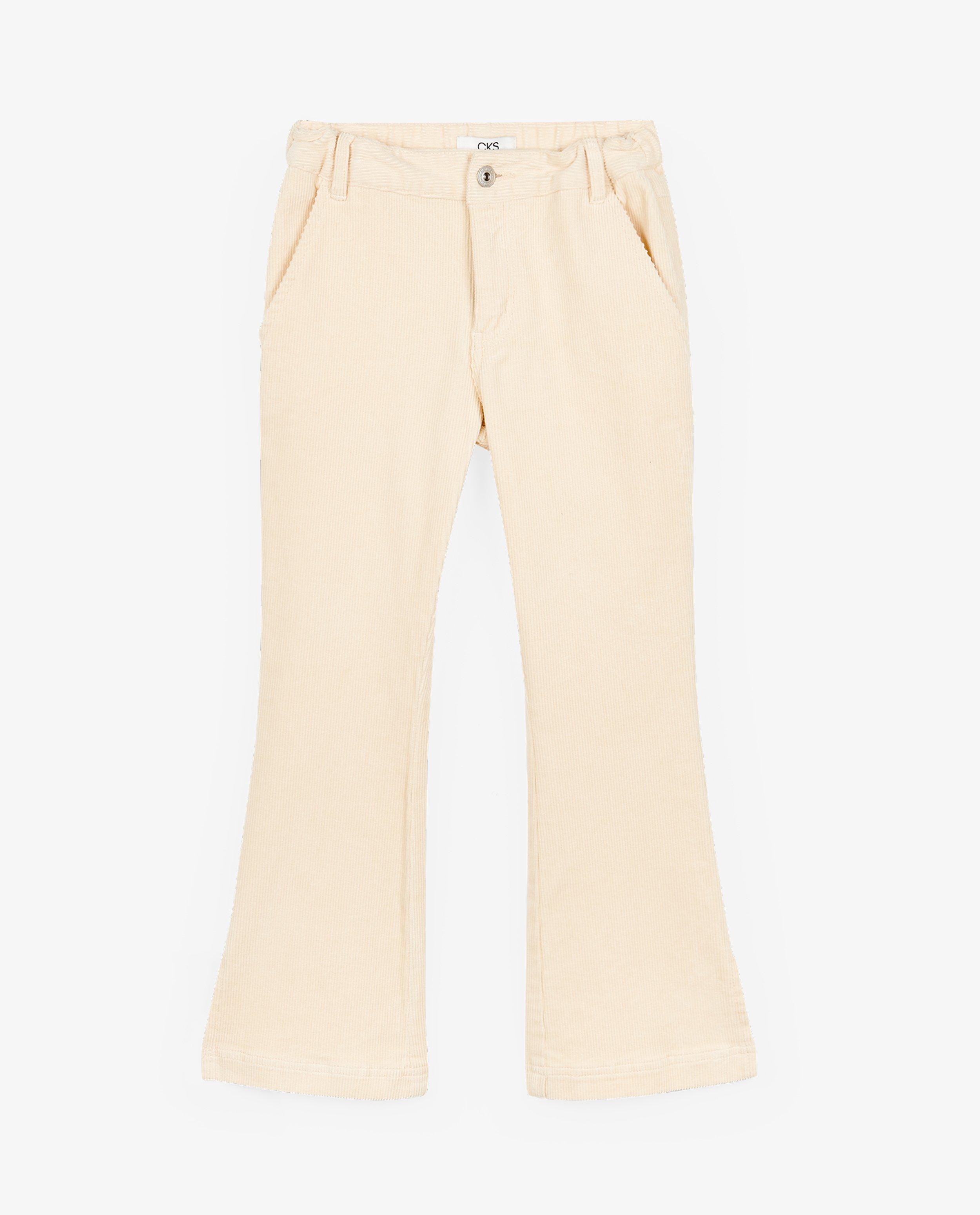 Broeken - Beige flared broek van ribfluweel
