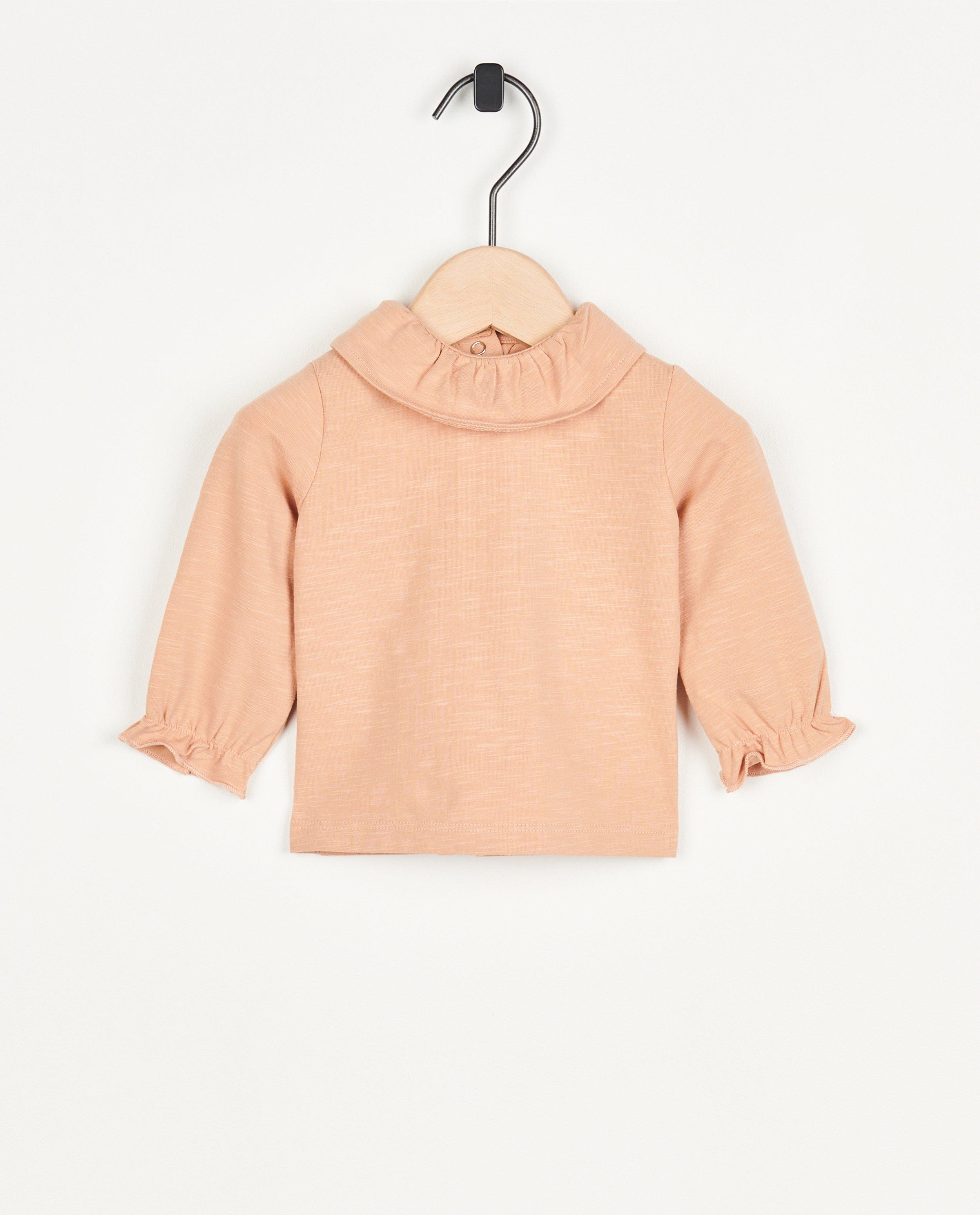 Oudroze T-shirt met volantkraag - null - Newborn 50-68