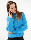 Pulls - Pull bleu en tricot côtelé