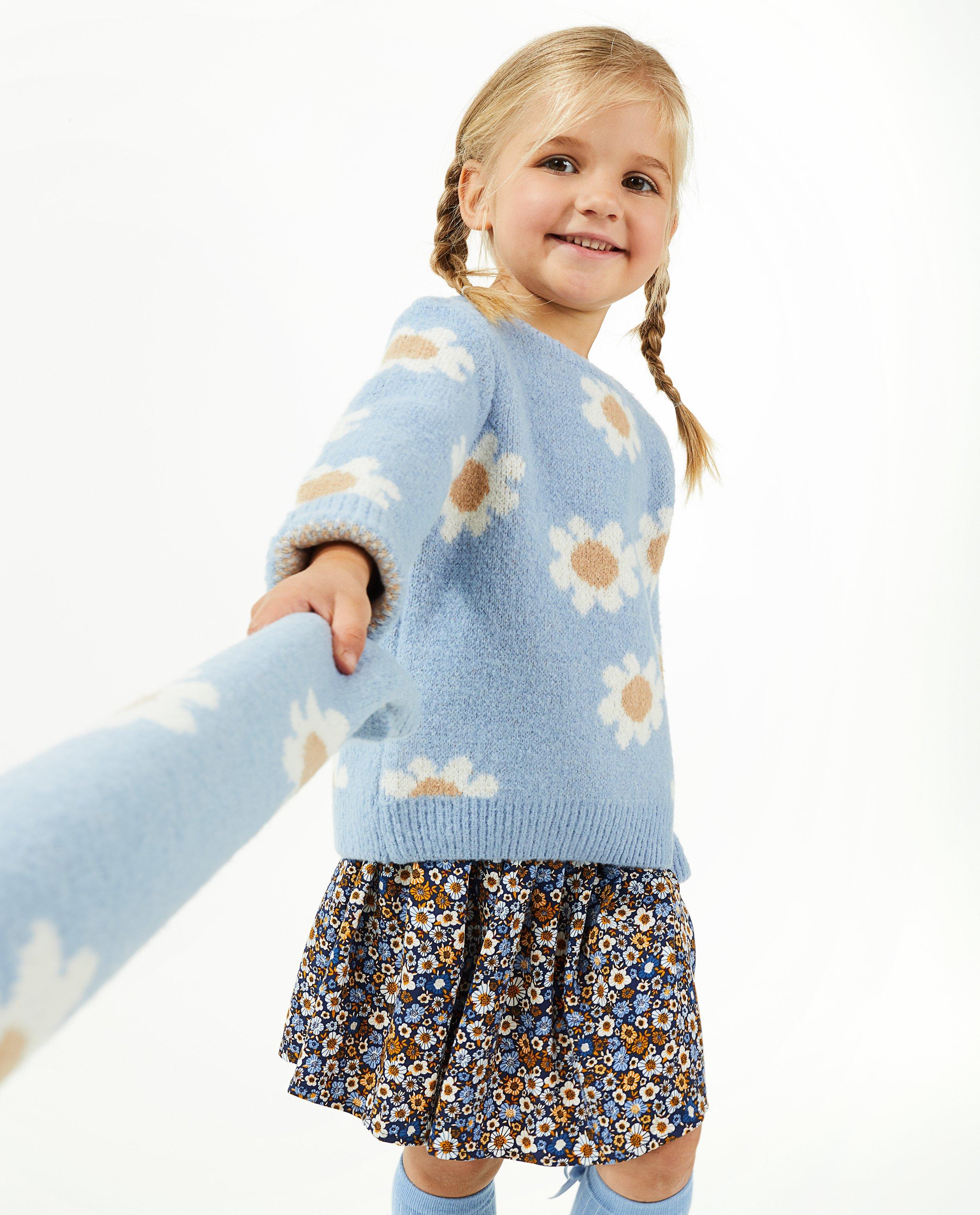 Pulls - Pull bleu à imprimé fleuri