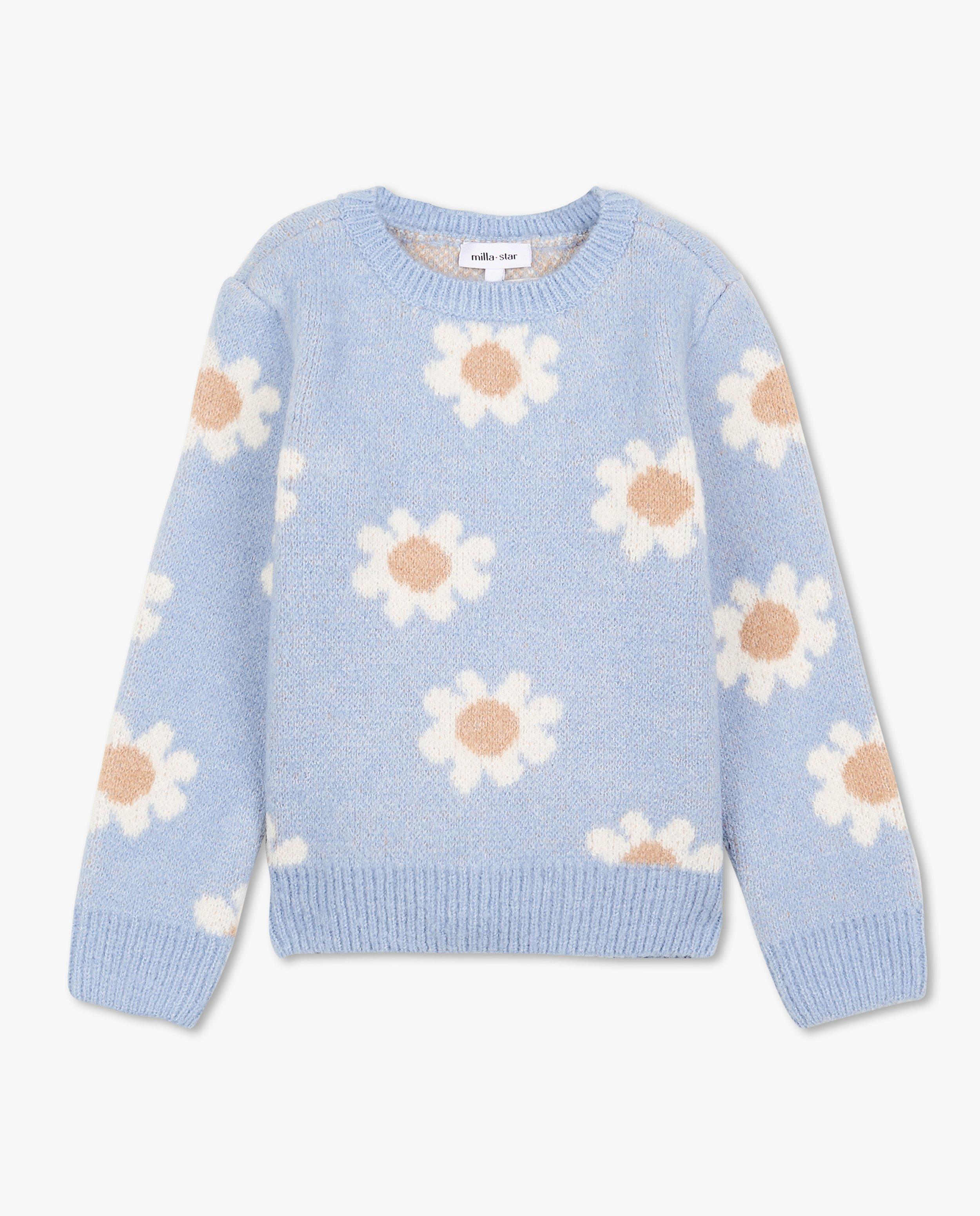 Truien - Blauwe trui met bloemenprint