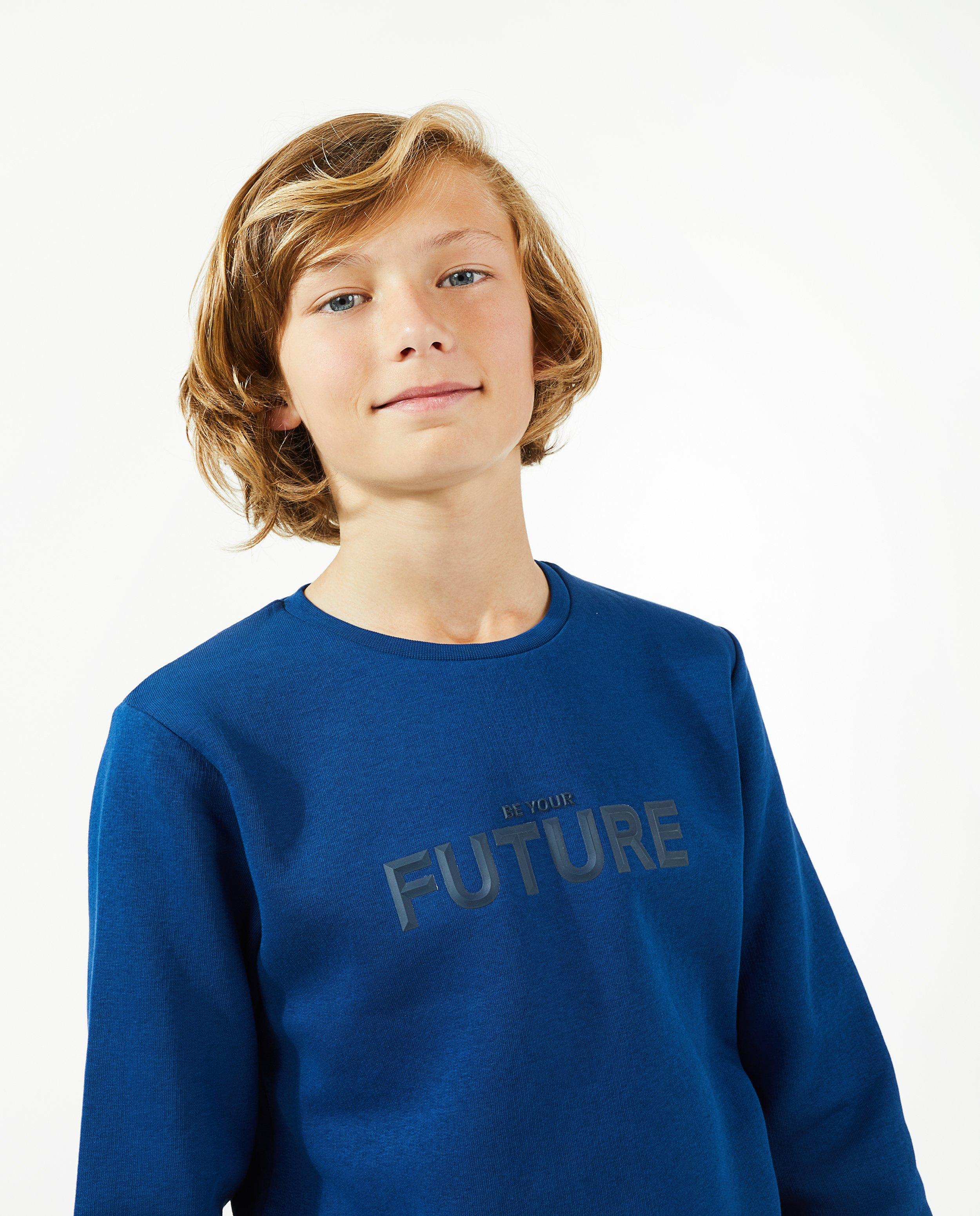 Sweats - Sweat bleu à imprimé caoutchouté