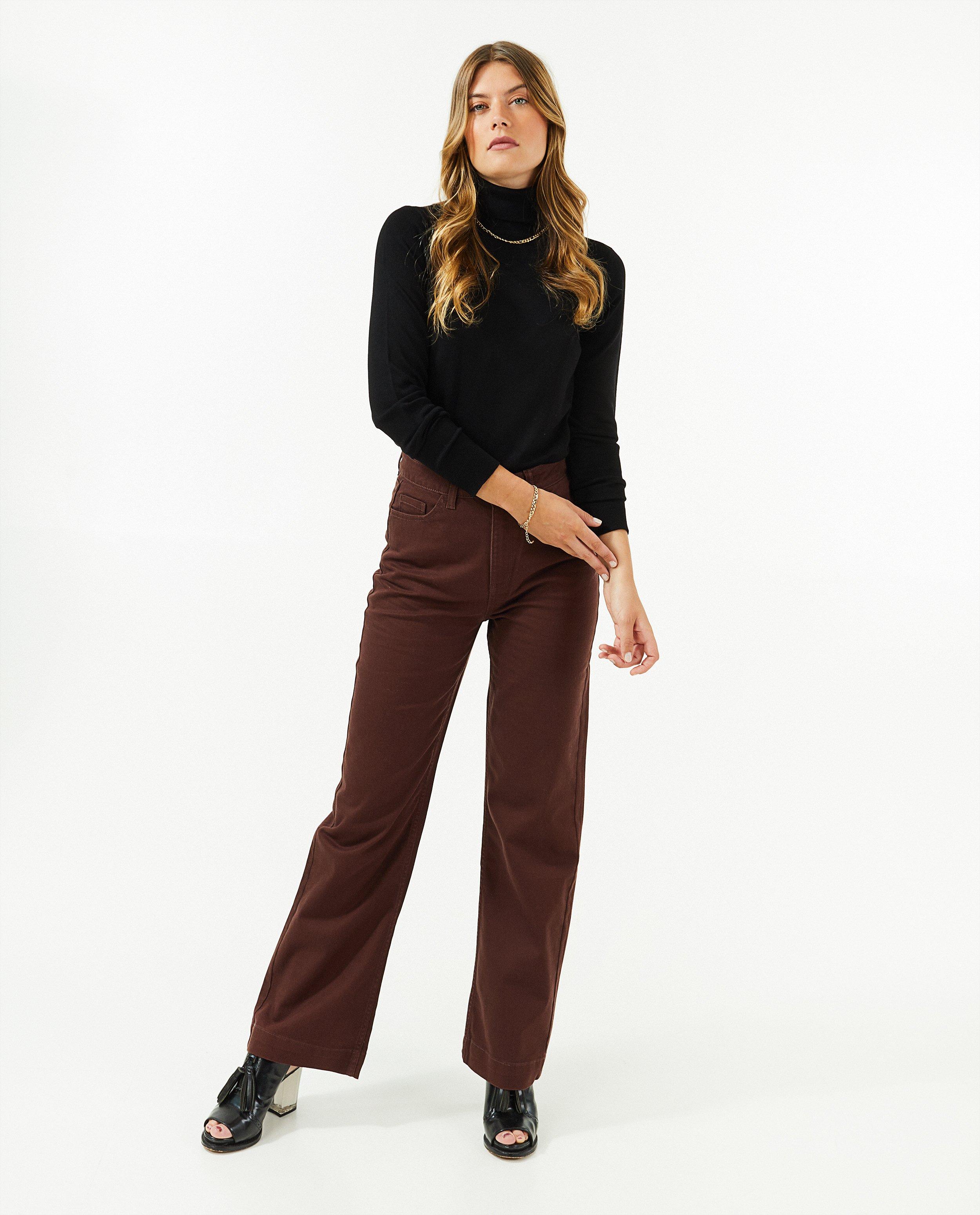Broeken - Donkerbruine wide leg broek