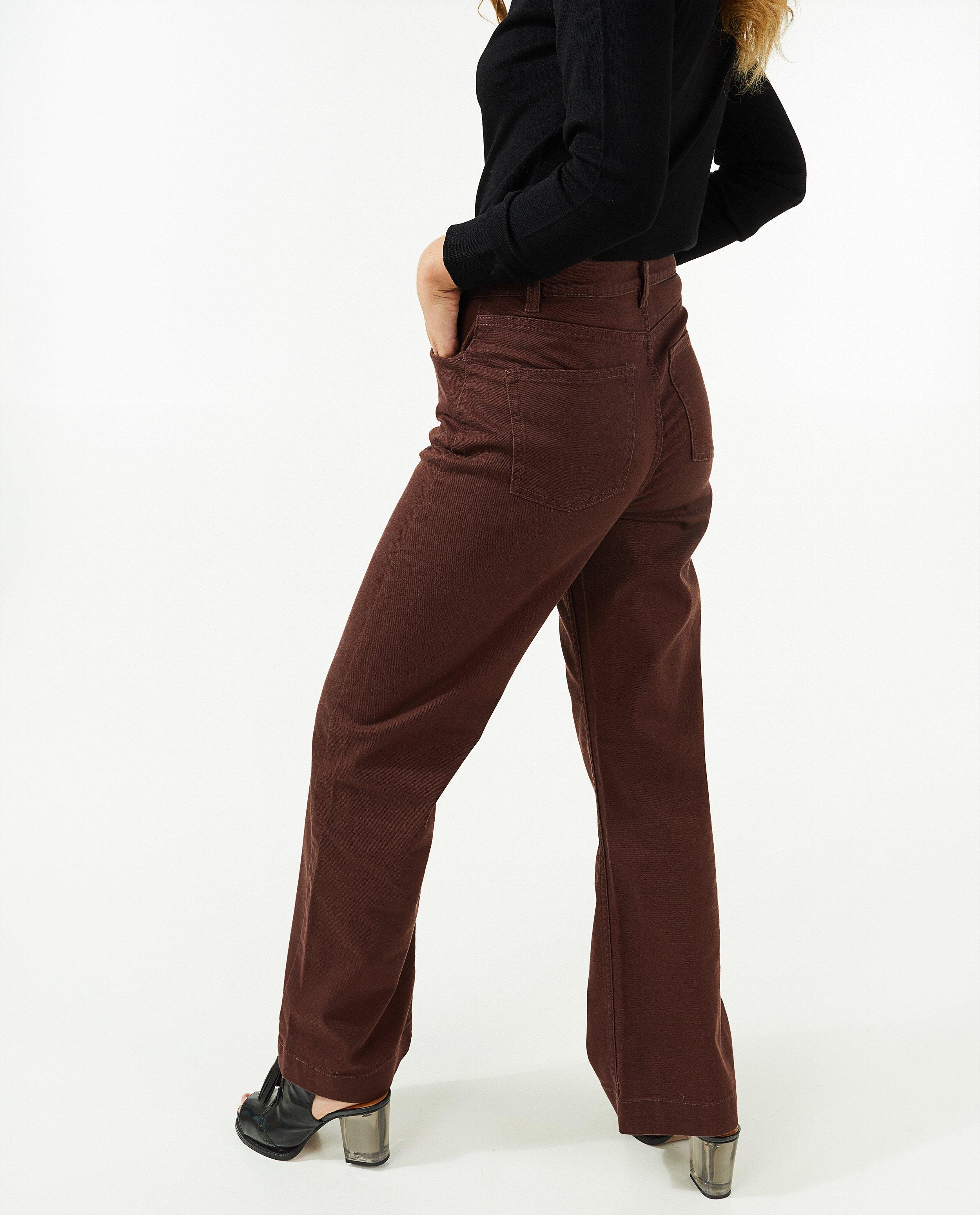 Broeken - Donkerbruine wide leg broek
