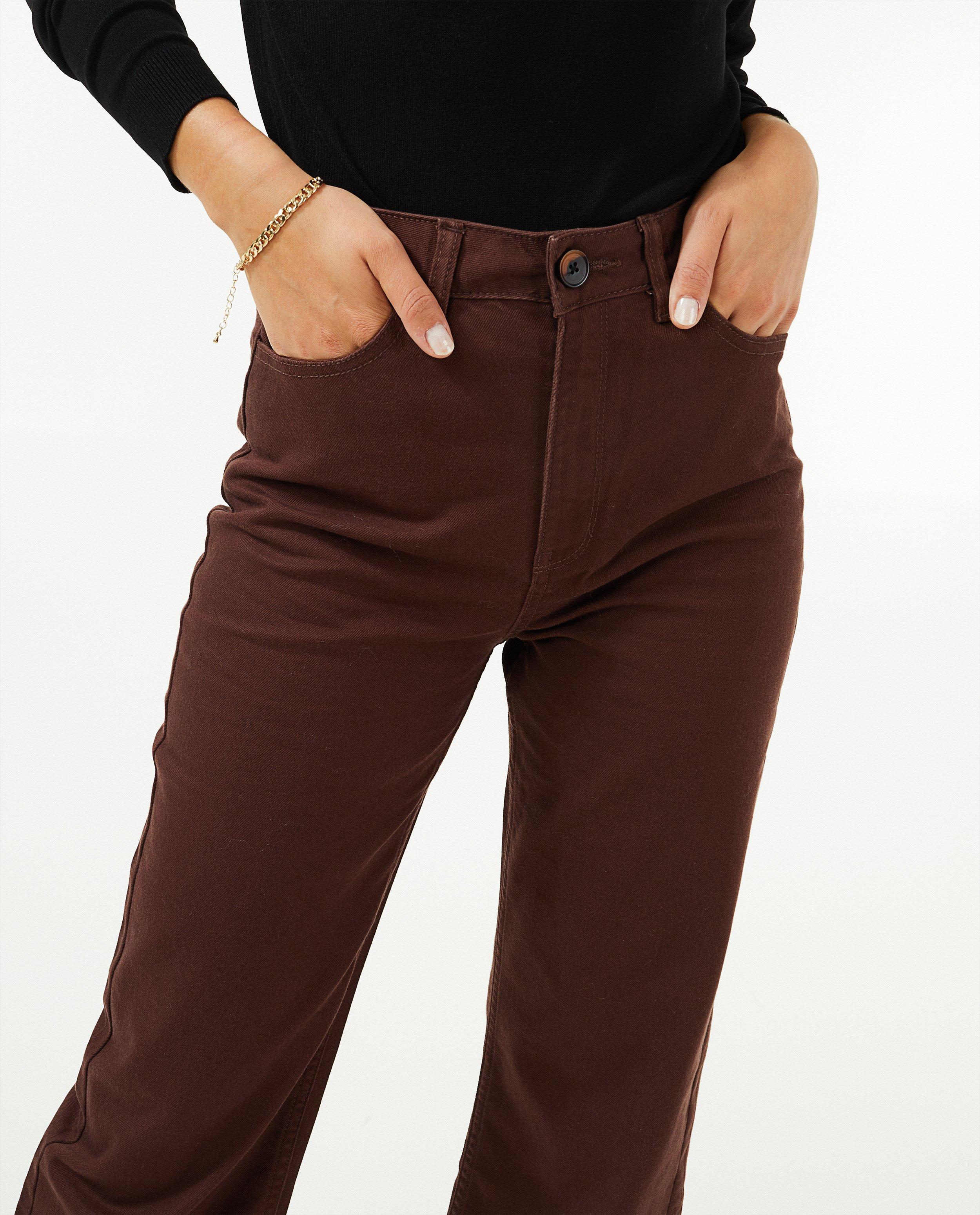 Broeken - Donkerbruine wide leg broek