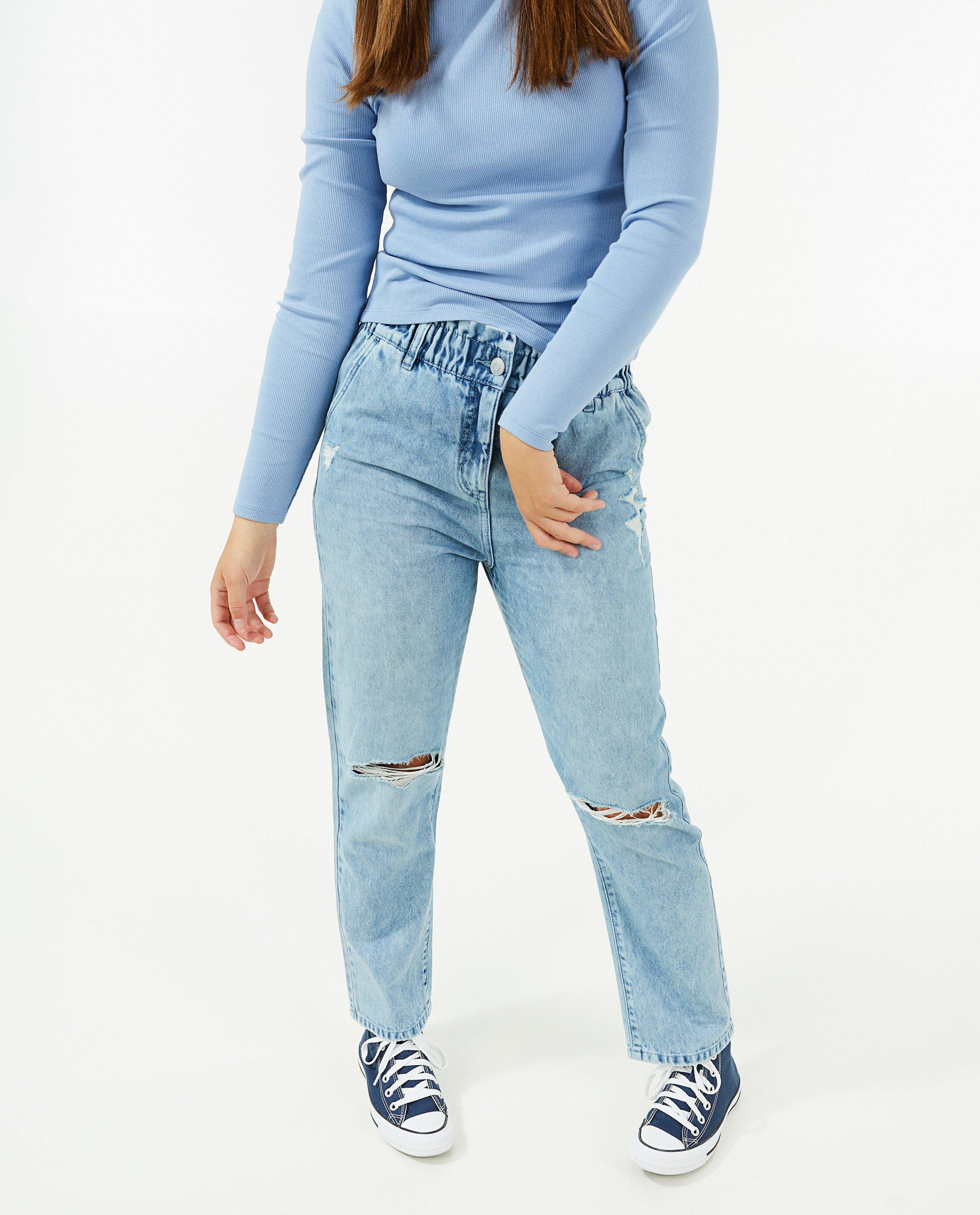 Jeans - Lichtblauwe destroyed mom jeans