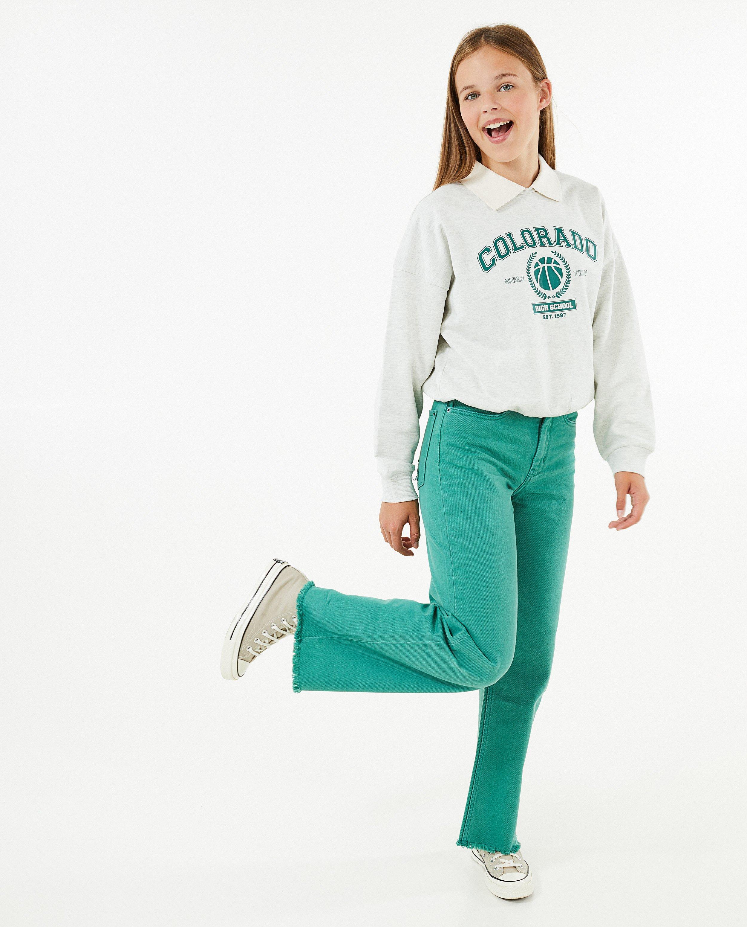 Turquoise broek met flared fit - null - Groggy