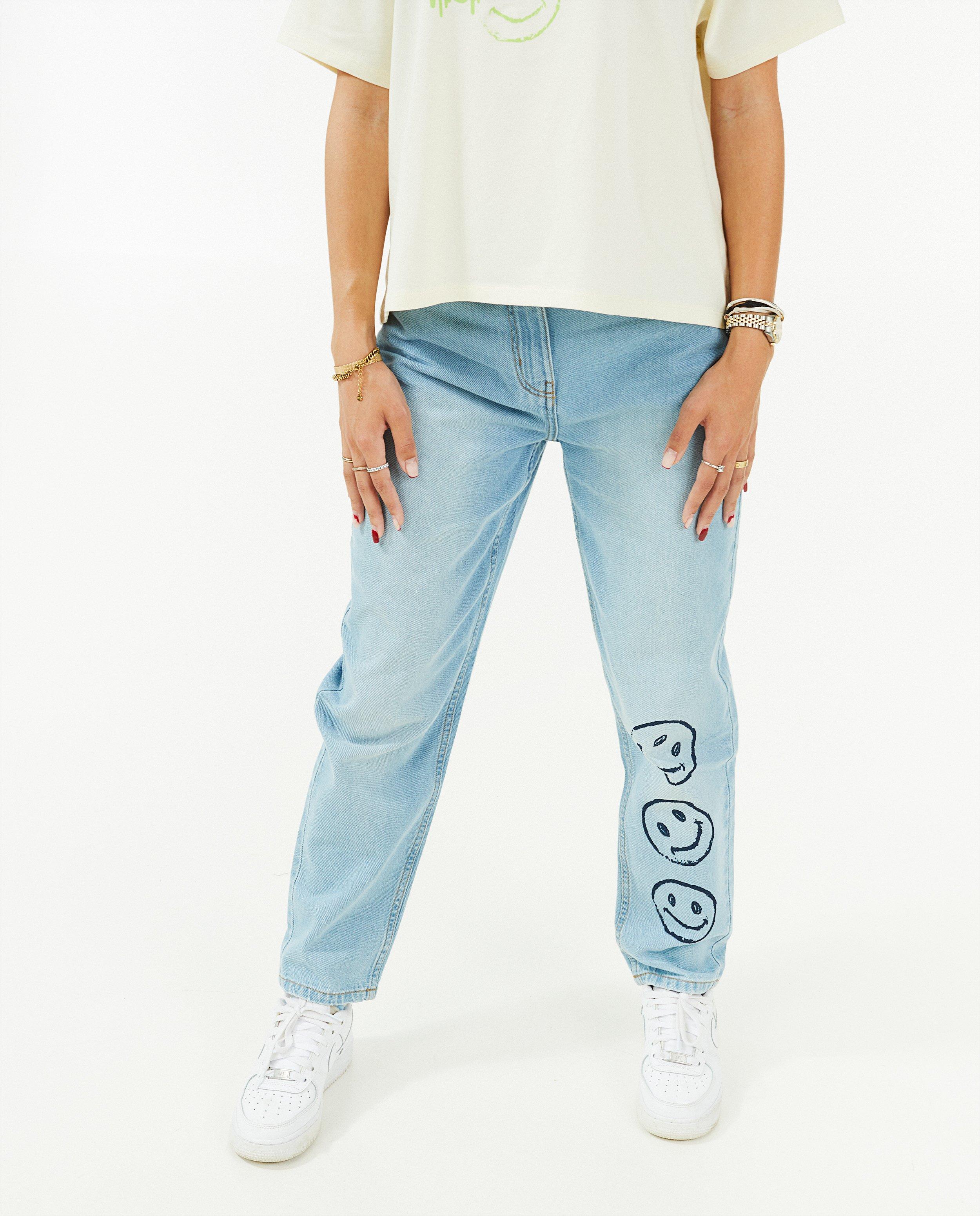Jeans - Lichtblauwe jeans met print, mom fit