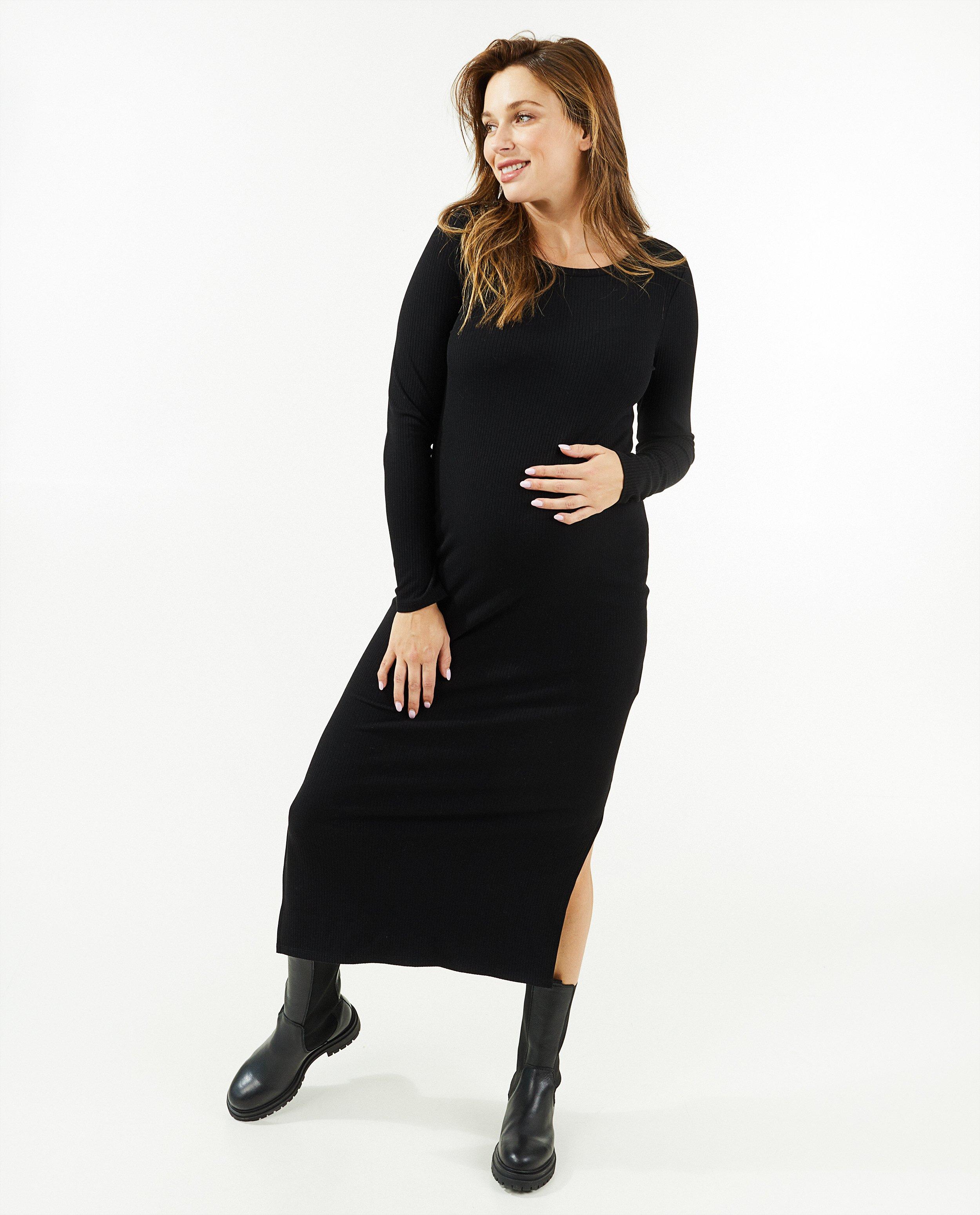 Robes - Robe noire côtelée, coupe près du corps, grossesse