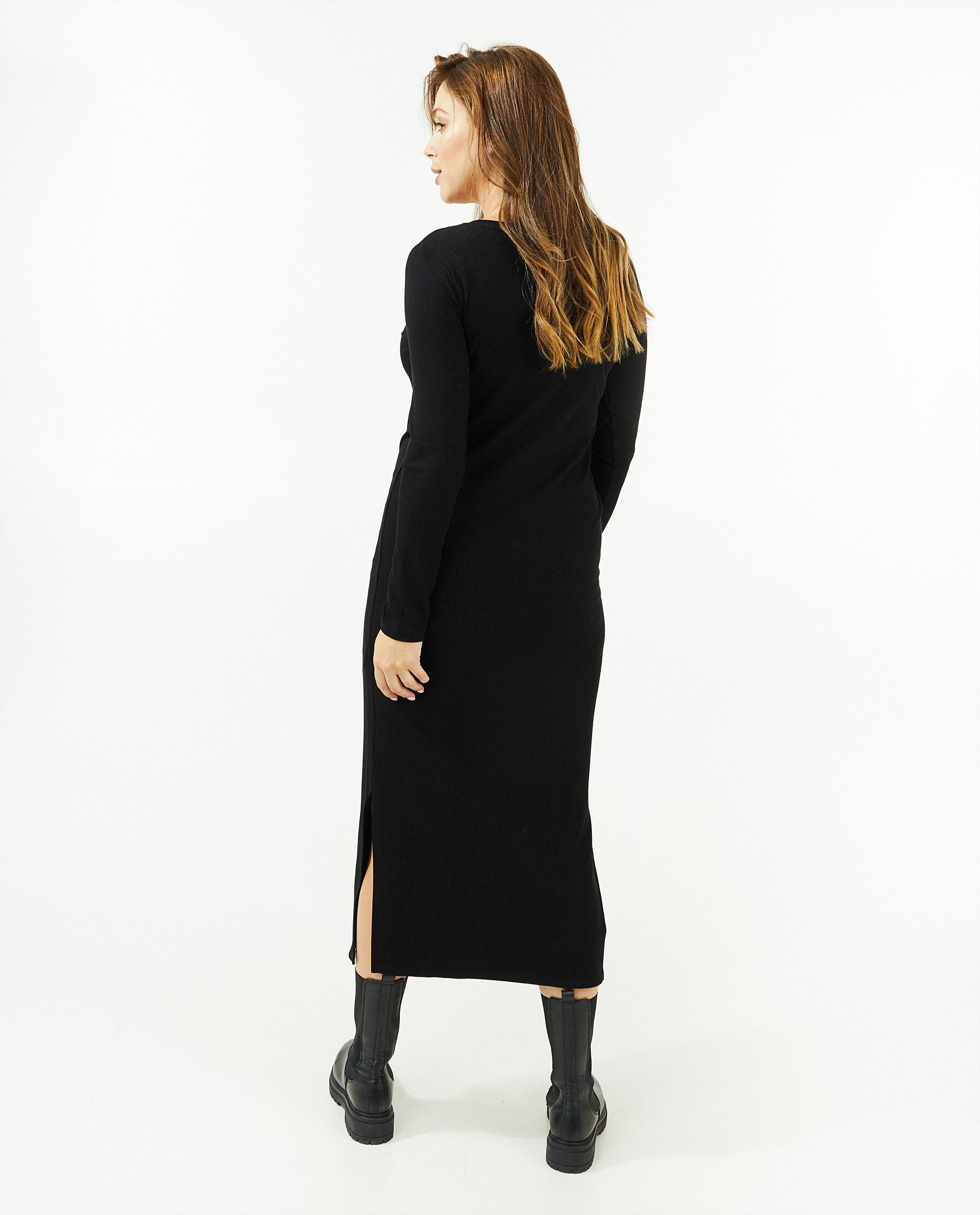Robes - Robe noire côtelée, coupe près du corps, grossesse