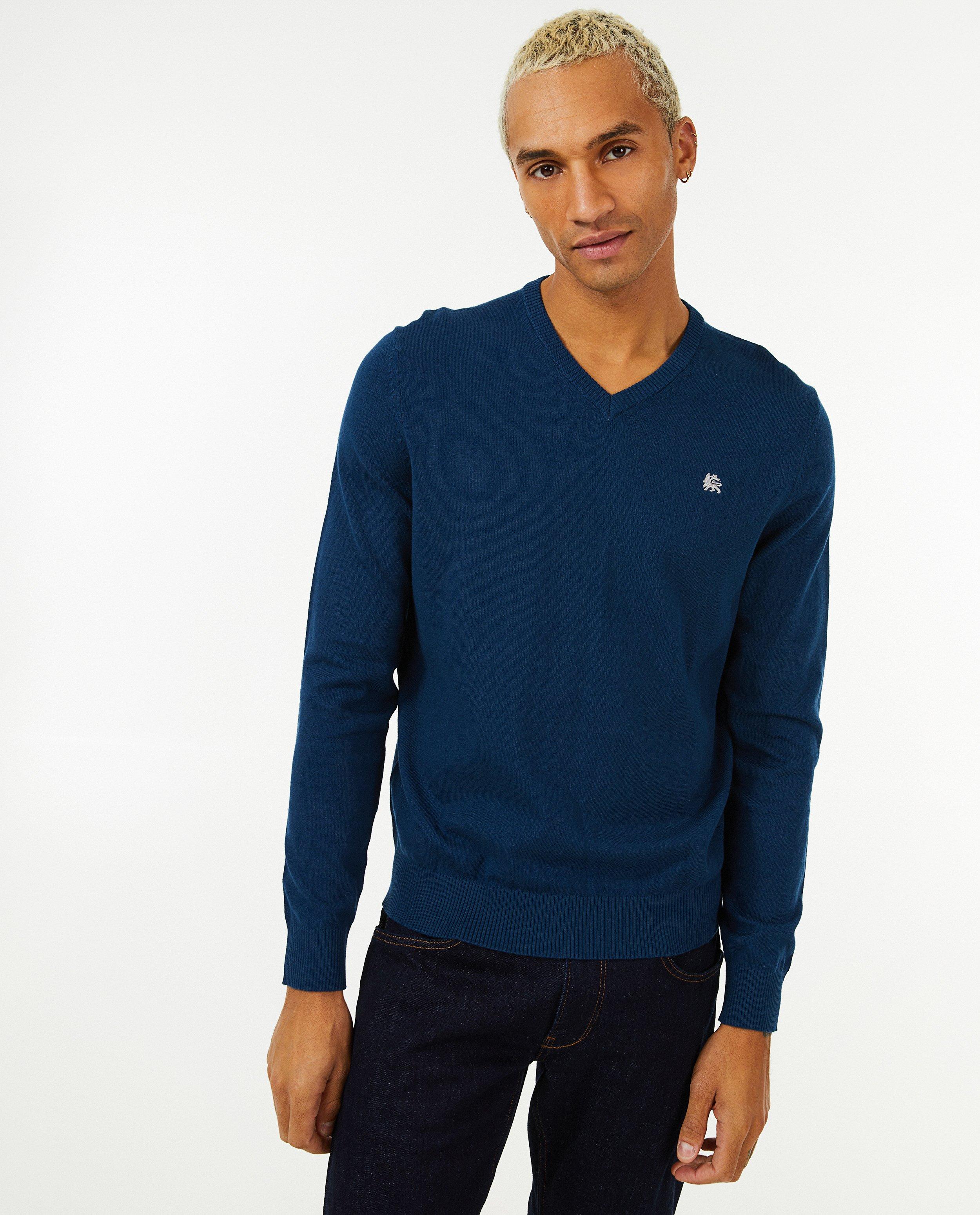 Truien - Blauwe trui met V-hals