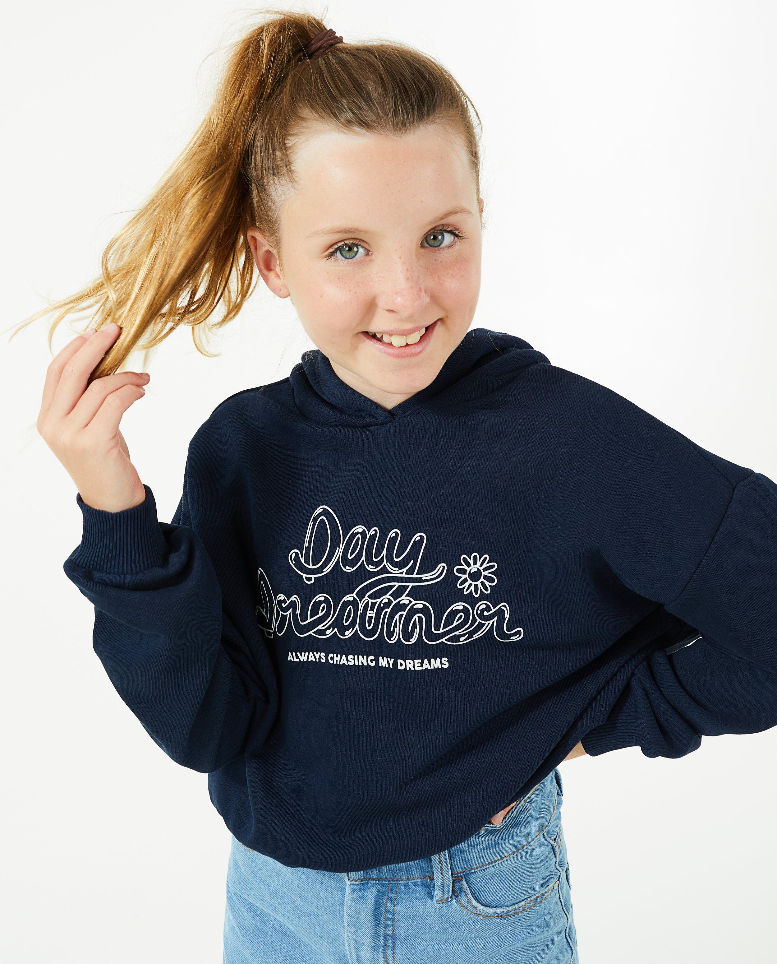 Sweaters - Donkerblauwe hoodie met opschrift