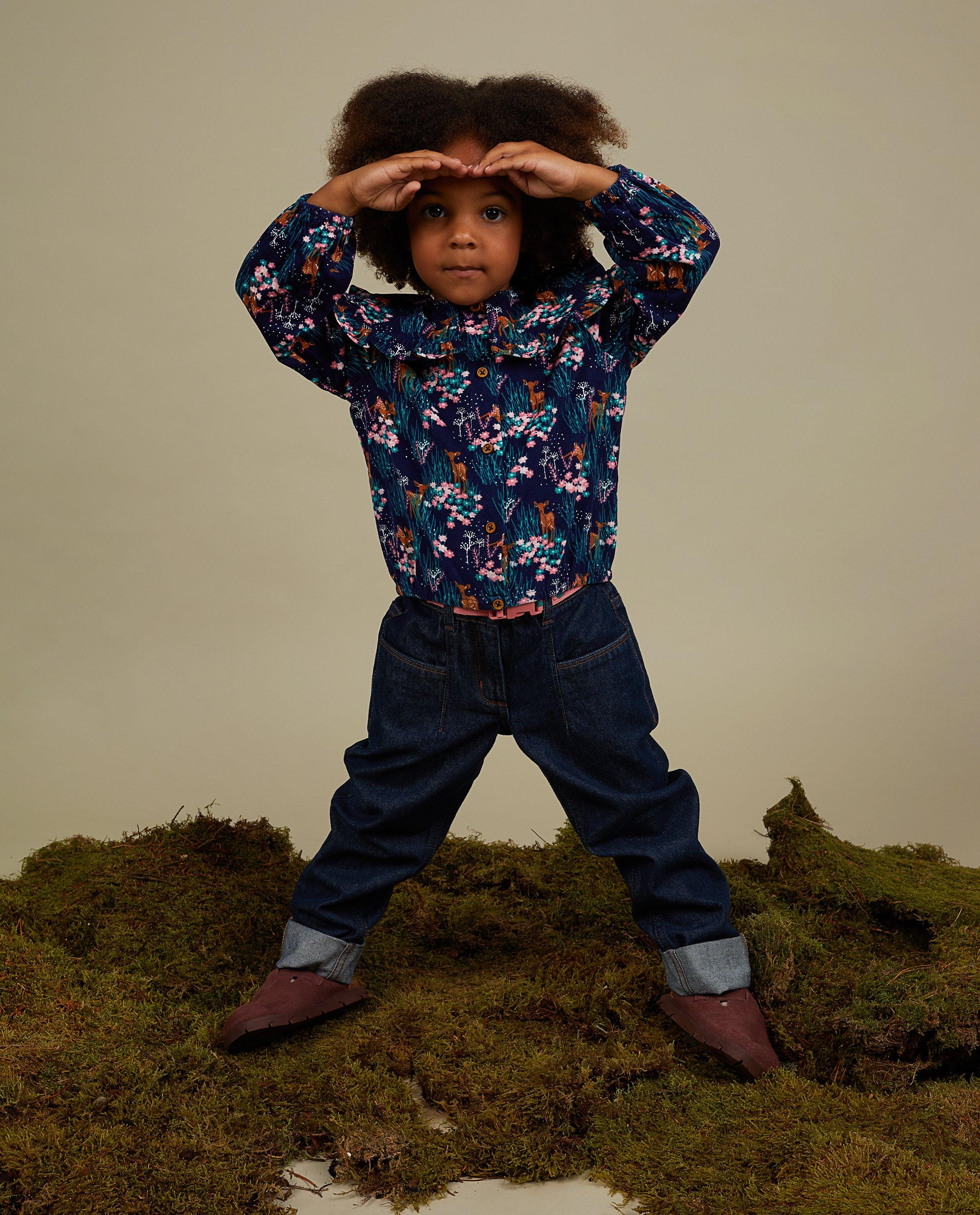 Hemden - Blauwe fluwelen blouse met print