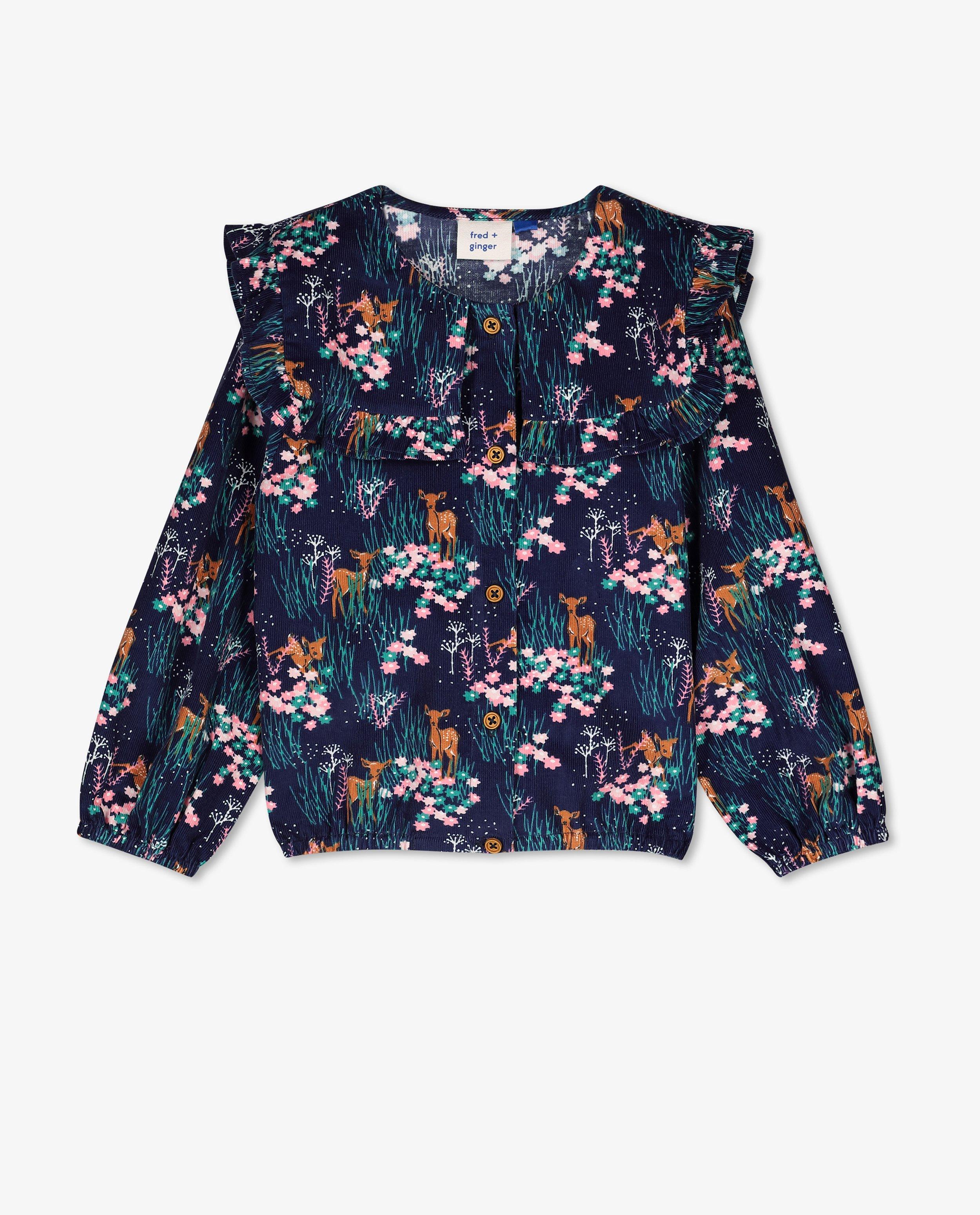 Hemden - Blauwe fluwelen blouse met print