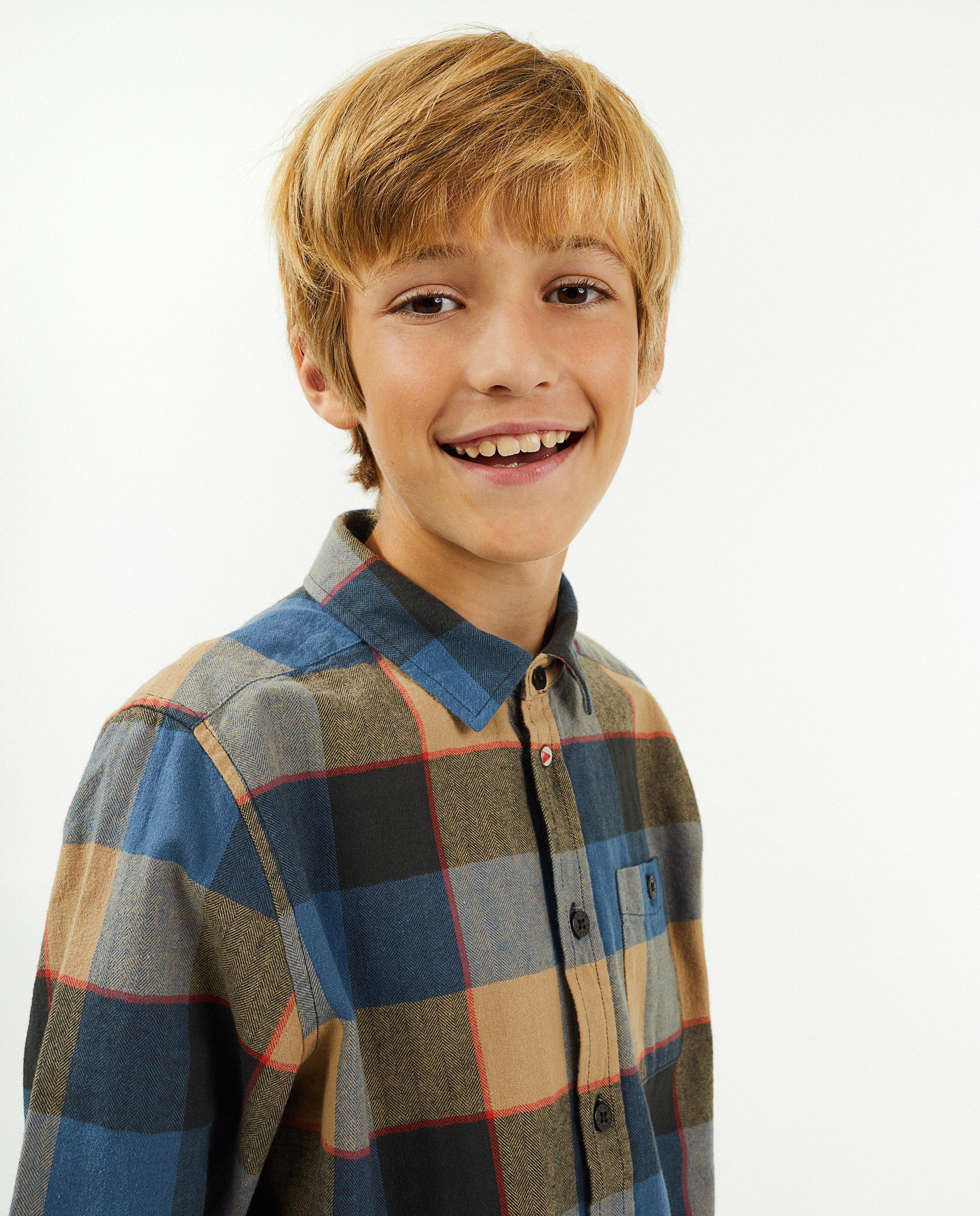 Hemden - Blauw-bruin hemd met ruitpatroon