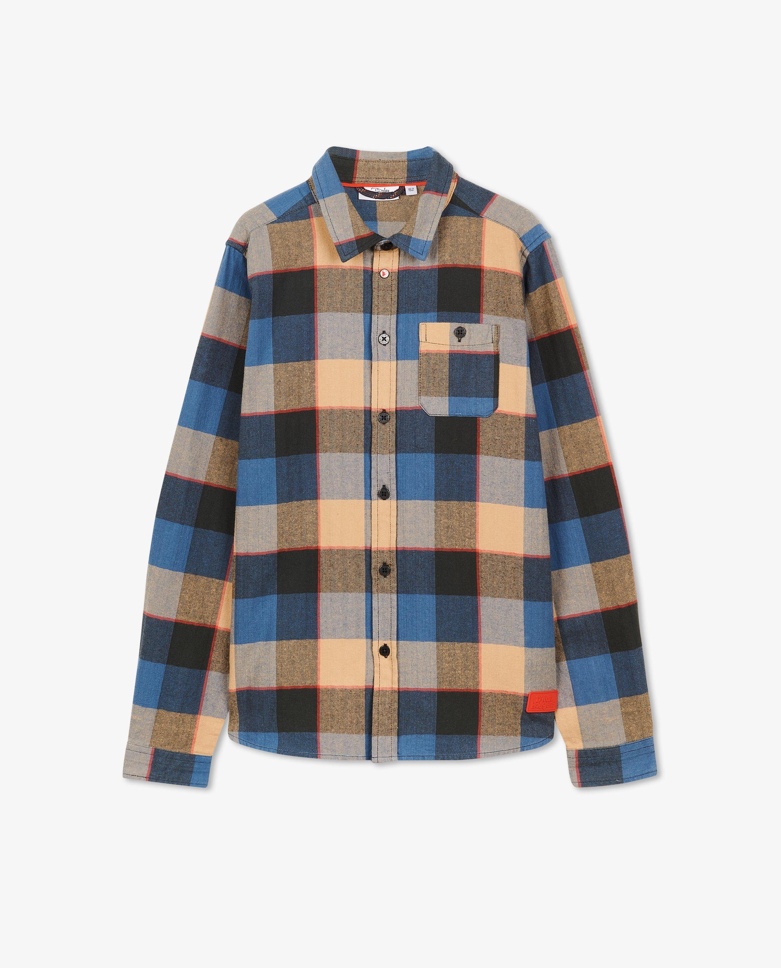 Hemden - Blauw-bruin hemd met ruitpatroon