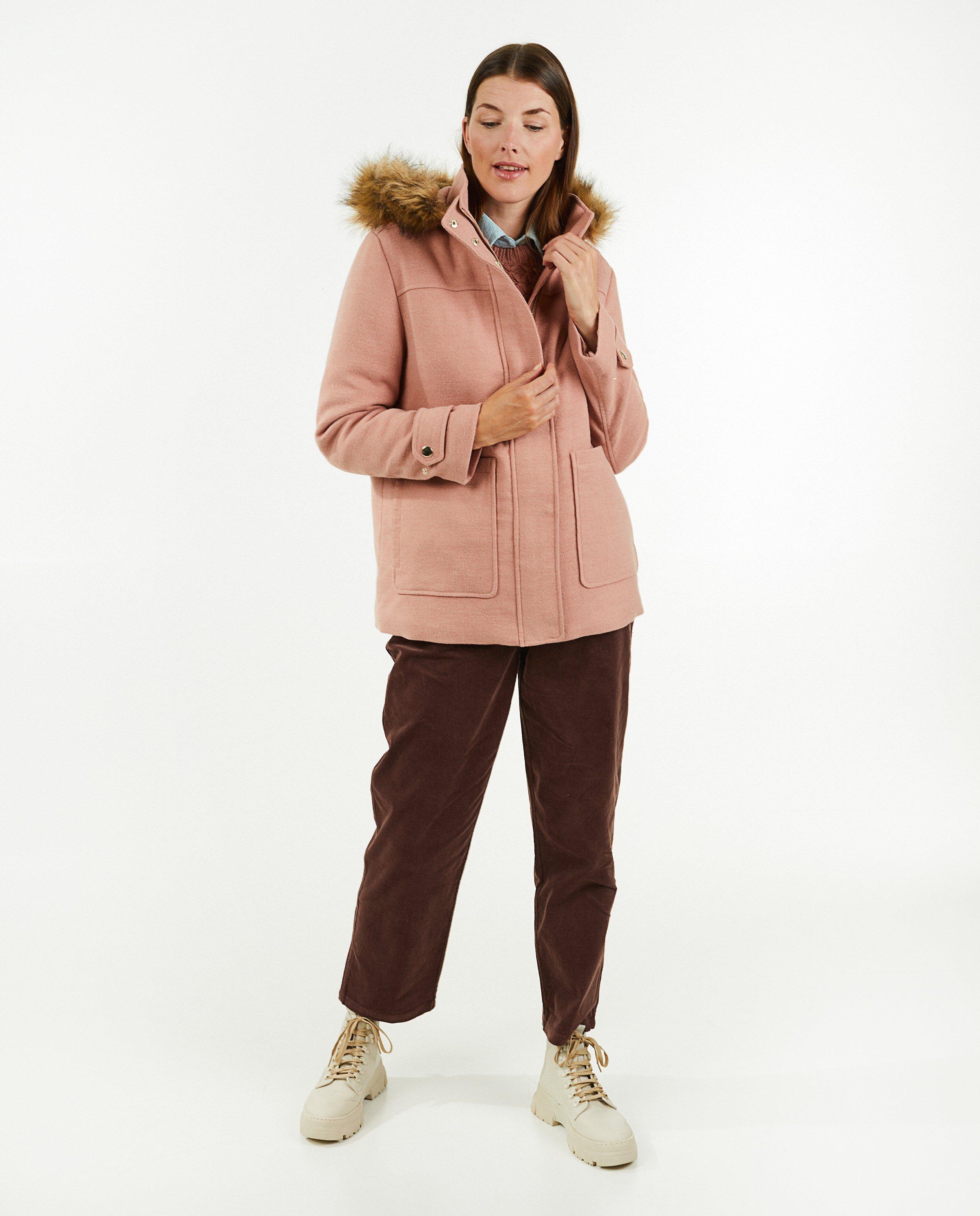 Manteaux d'hiver - Manteau rose avec de la fausse fourrure