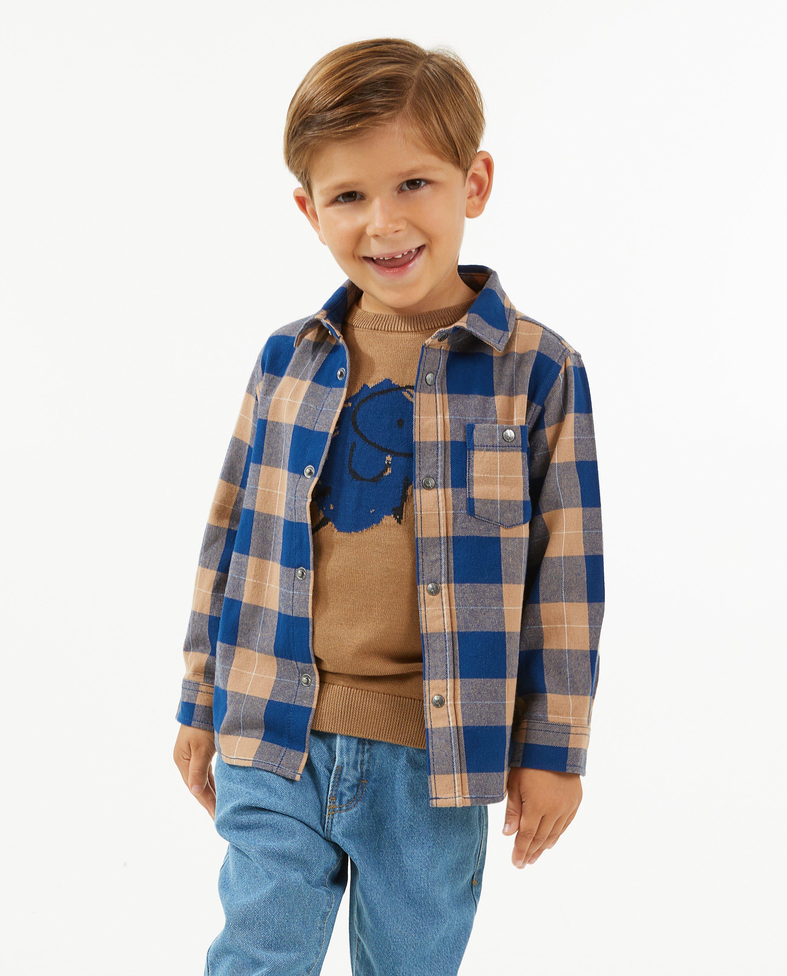 Hemden - Blauw hemd met ruitpatroon