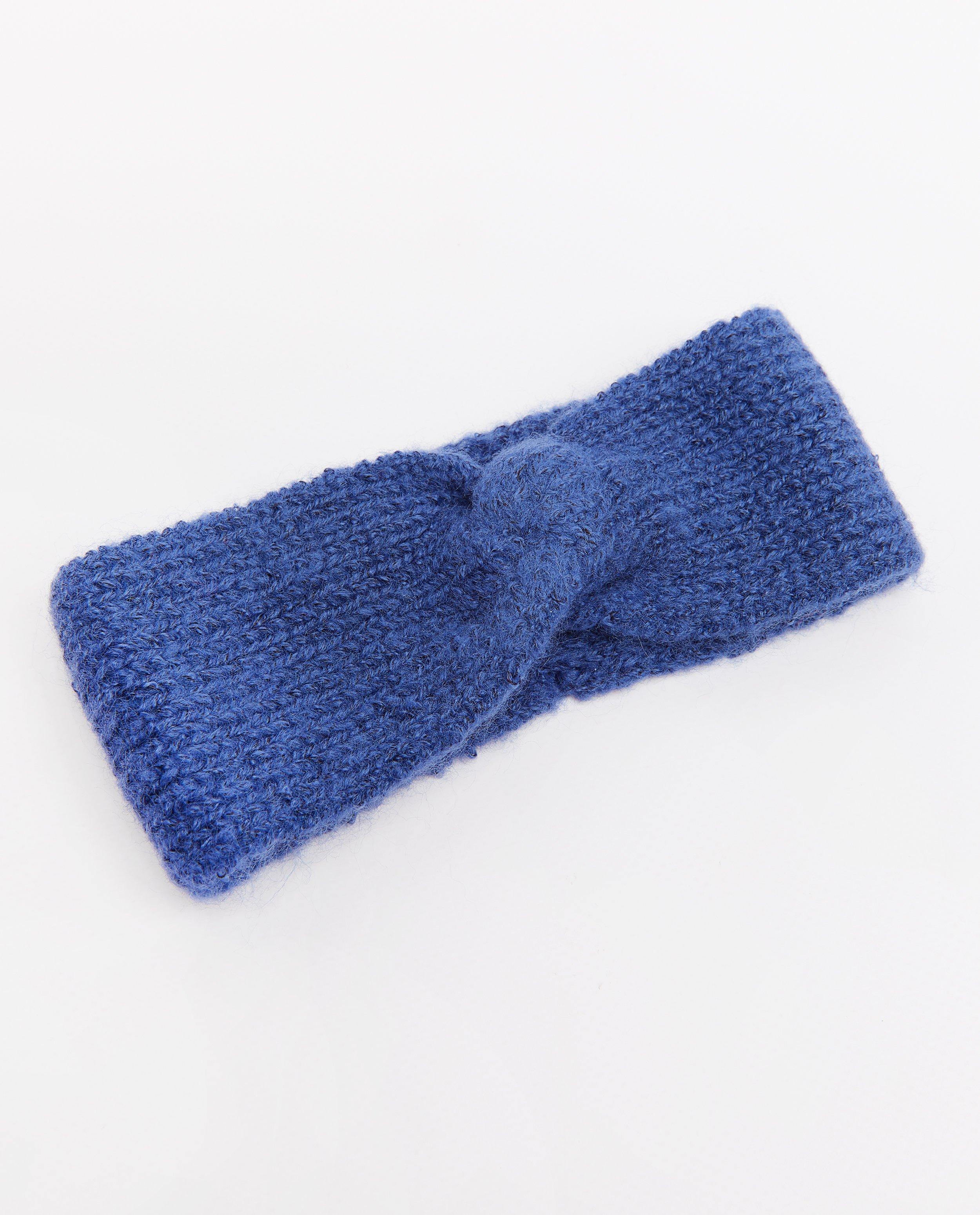 Breigoed - Blauwe haarband met strikaccent