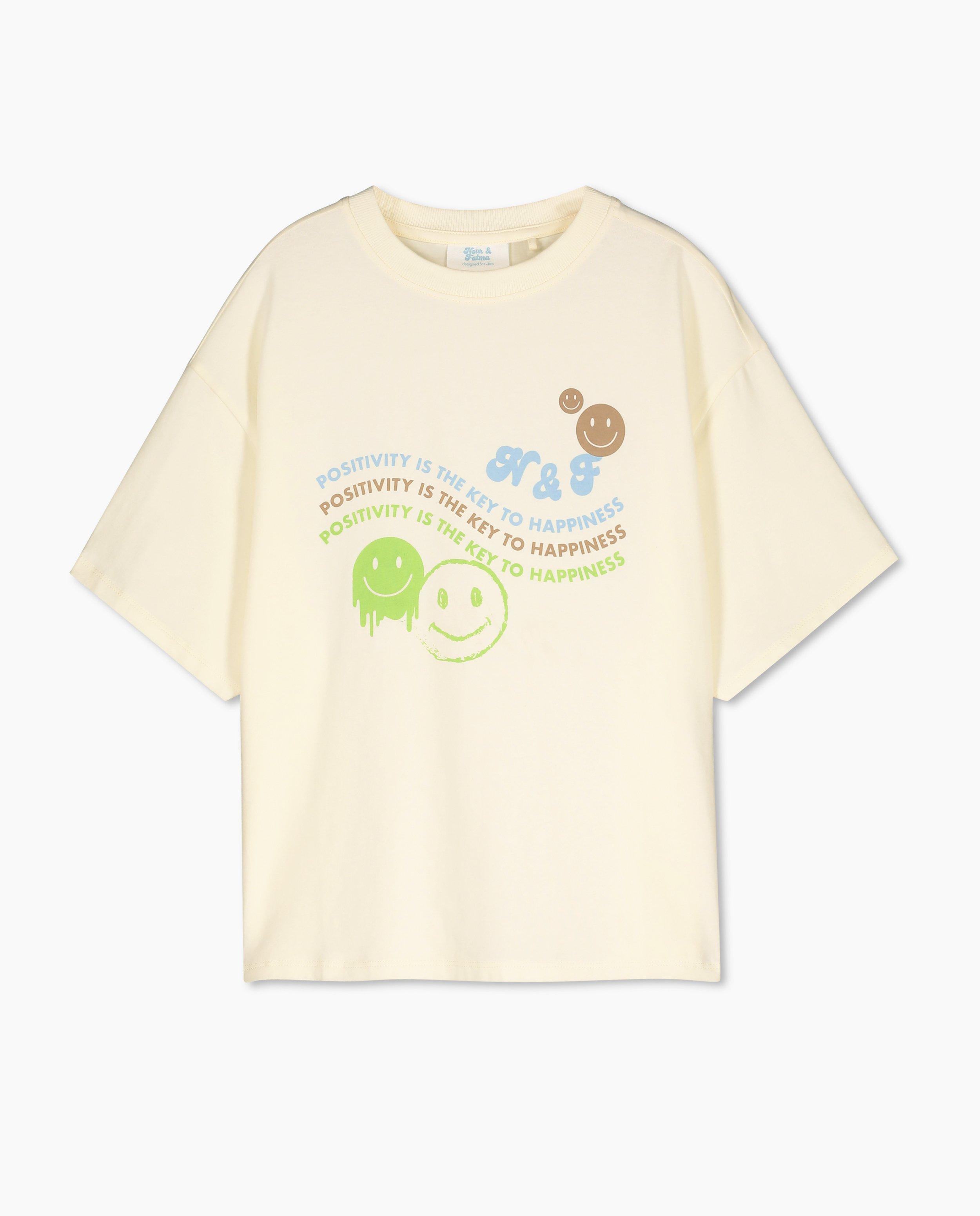 T-shirts - Ecru T-shirt met opschrift