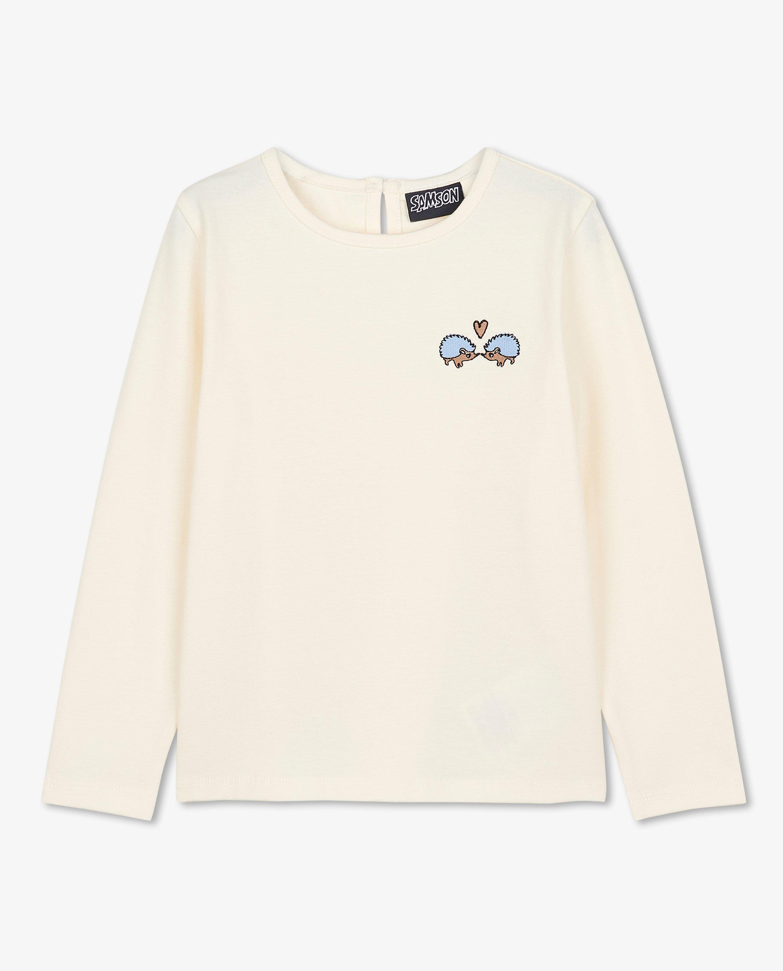 T-shirts - Offwhite longsleeve met borduursel