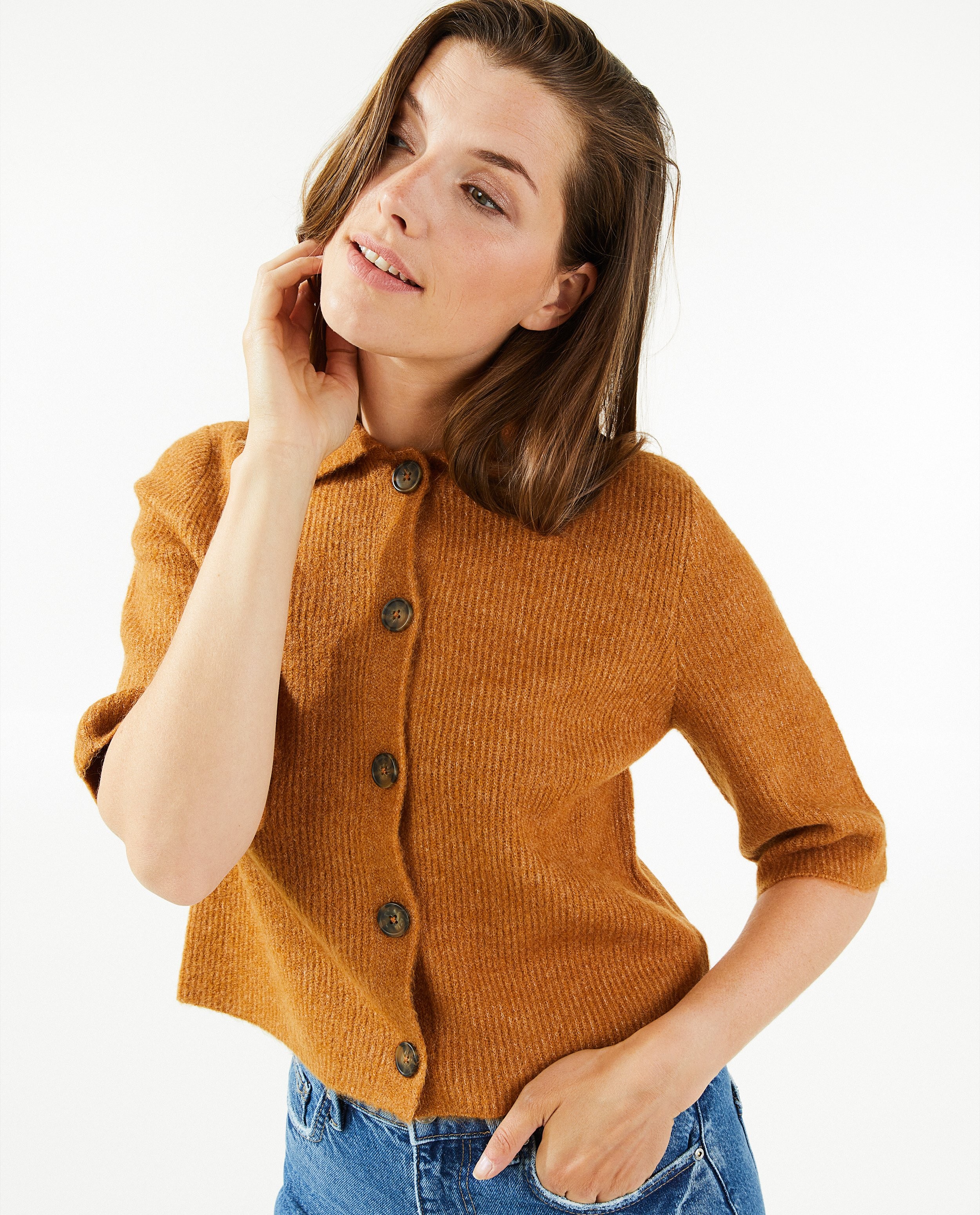 Cardigans - Cardigan beige côtelé