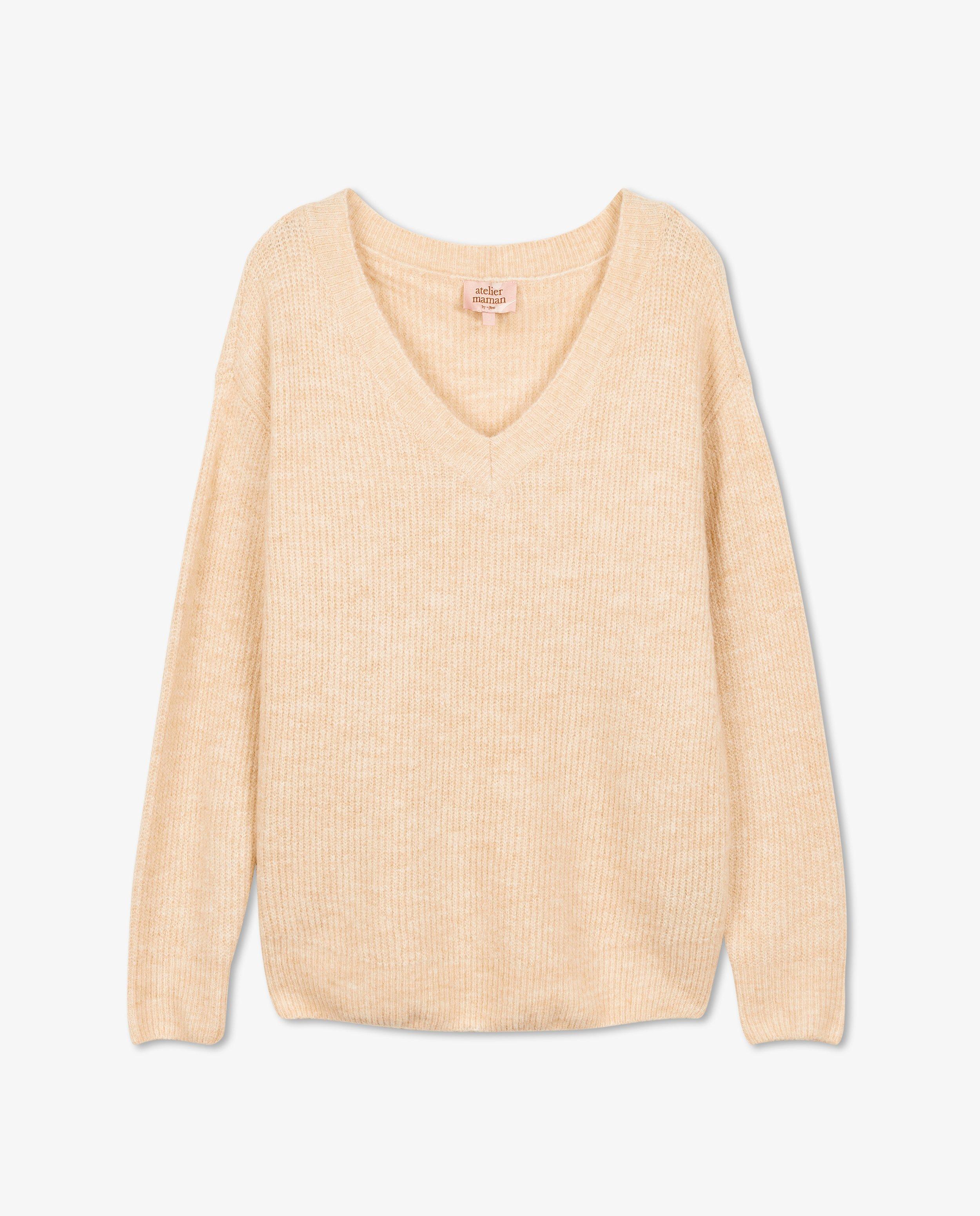 Truien - Beige trui met V-hals