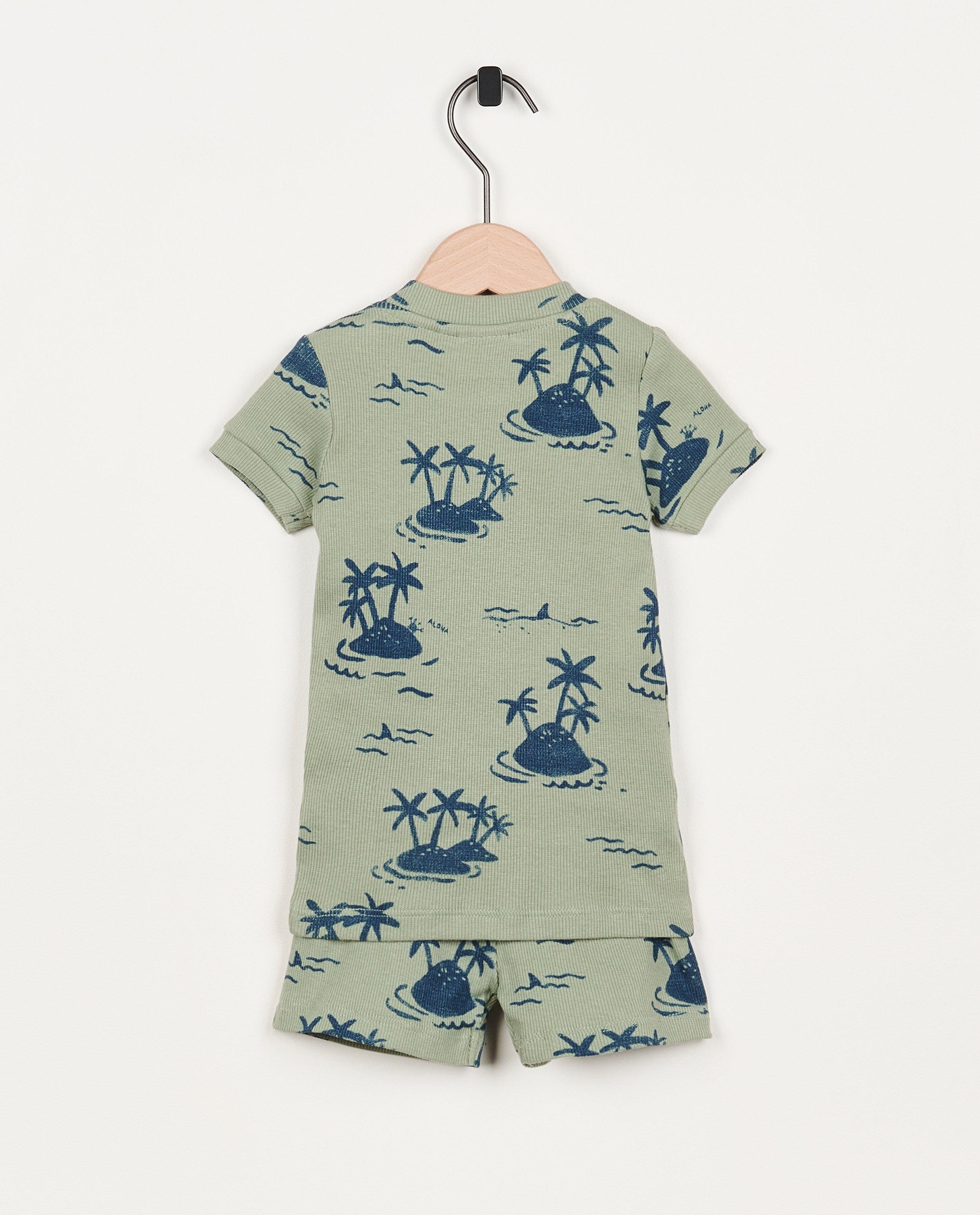 Nachtkleding - Groene pyjama met palmboomprint