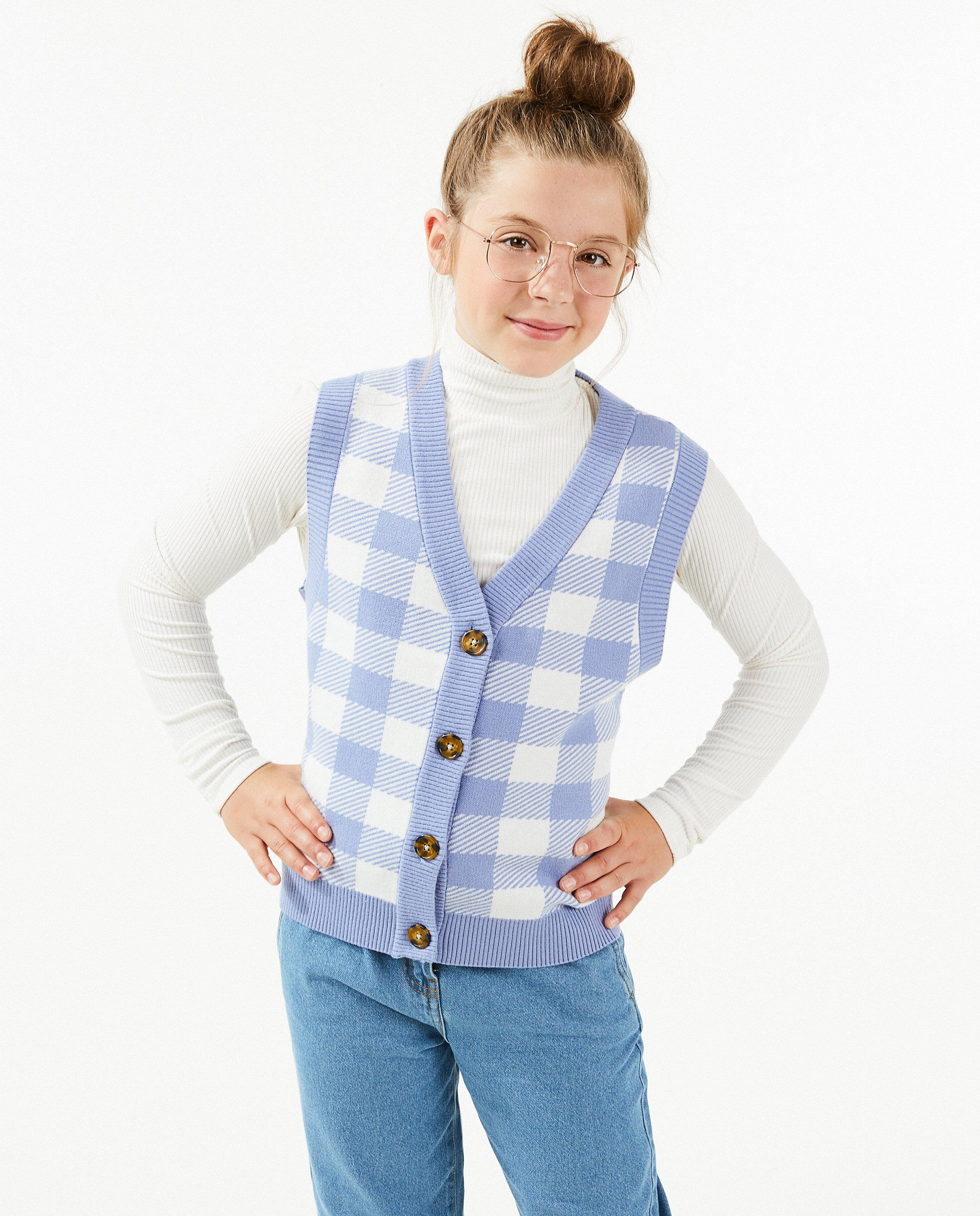 Cardigans - Gilet à motif à carreaux bleu-blanc