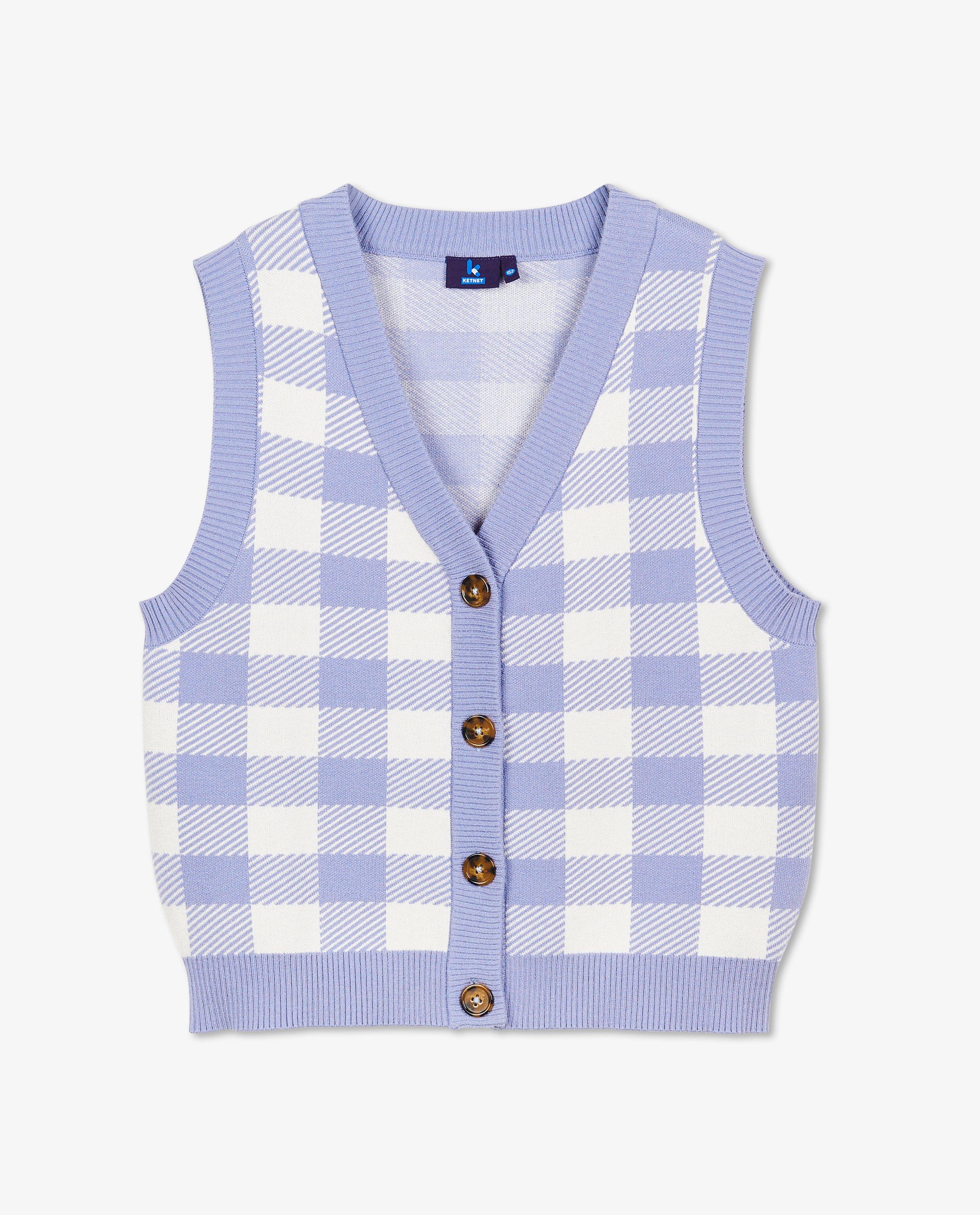 Cardigans - Gilet à motif à carreaux bleu-blanc
