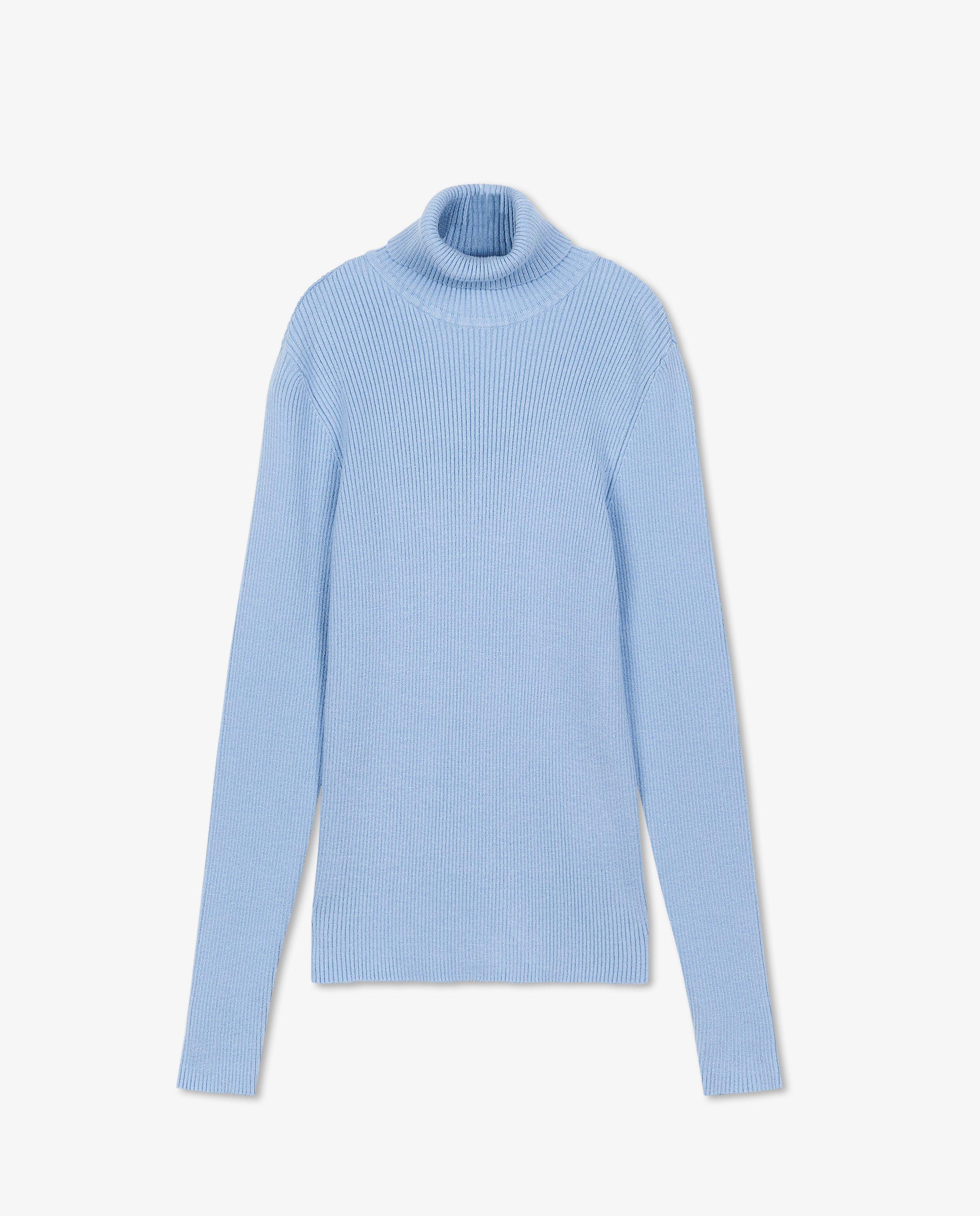 Pulls - Pull bleu clair à col roulé avec des côtes