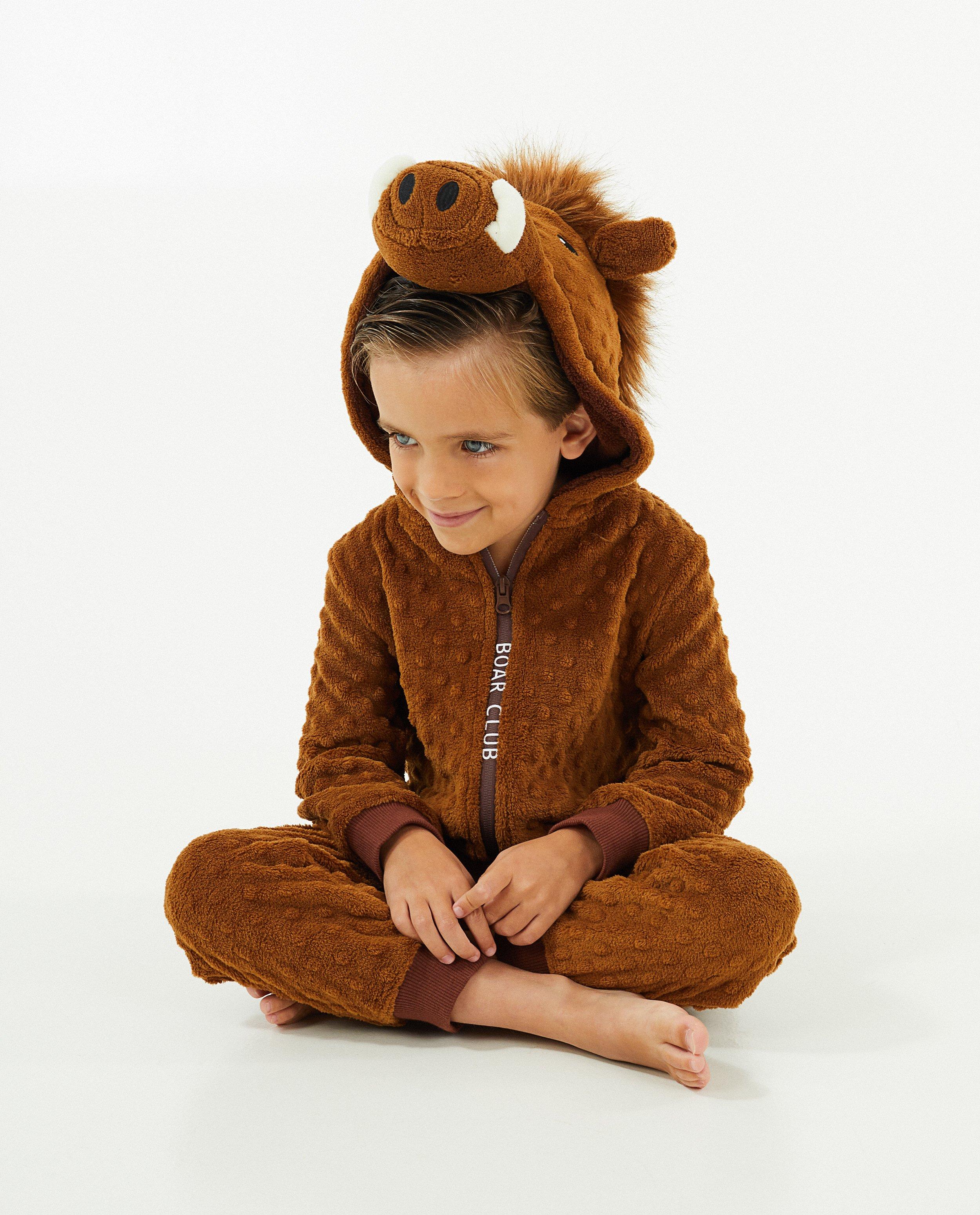 Nachtkleding - Bruine everzwijn-onesie, 2-7 jaar