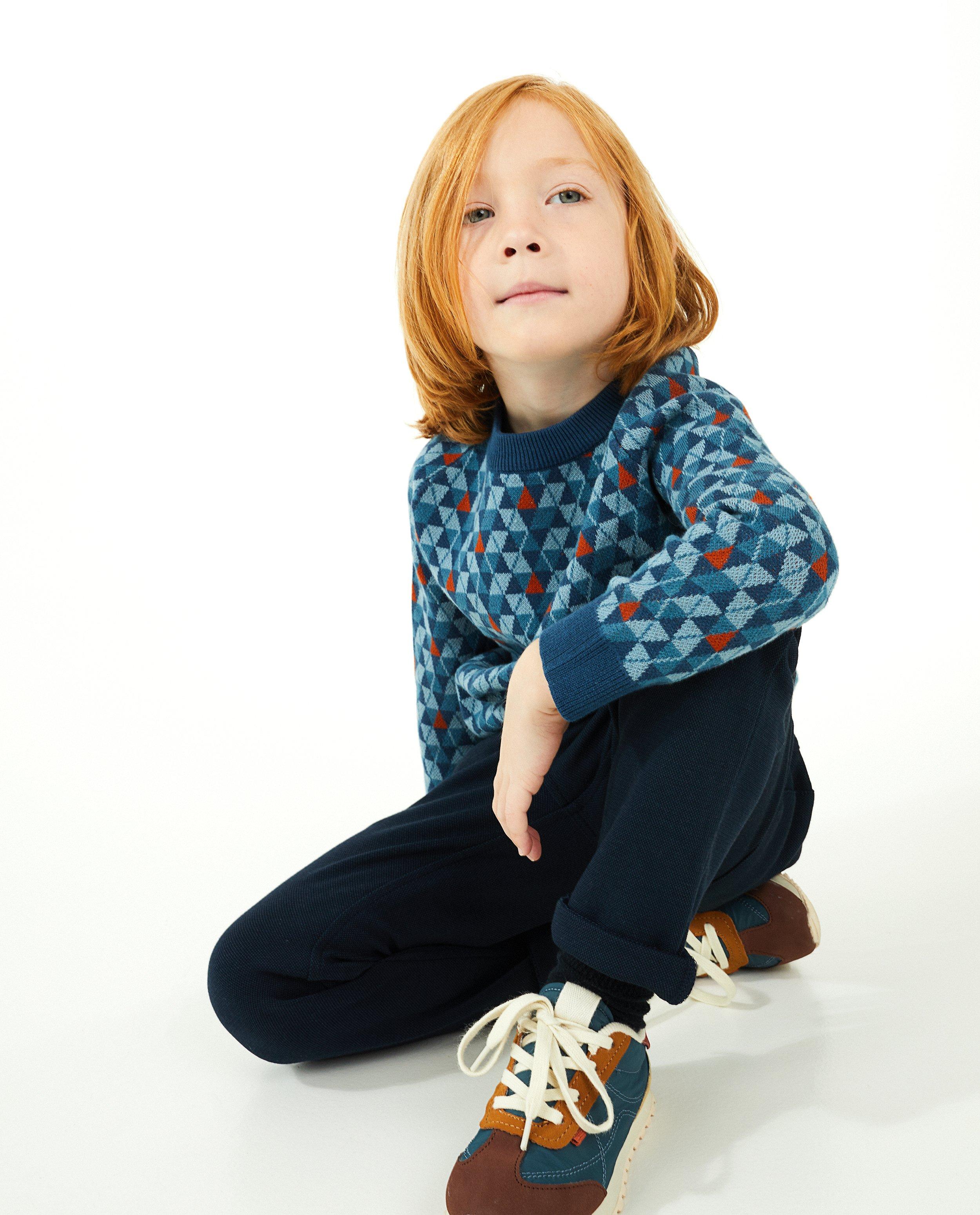 Truien - Blauwe trui met geometrische print