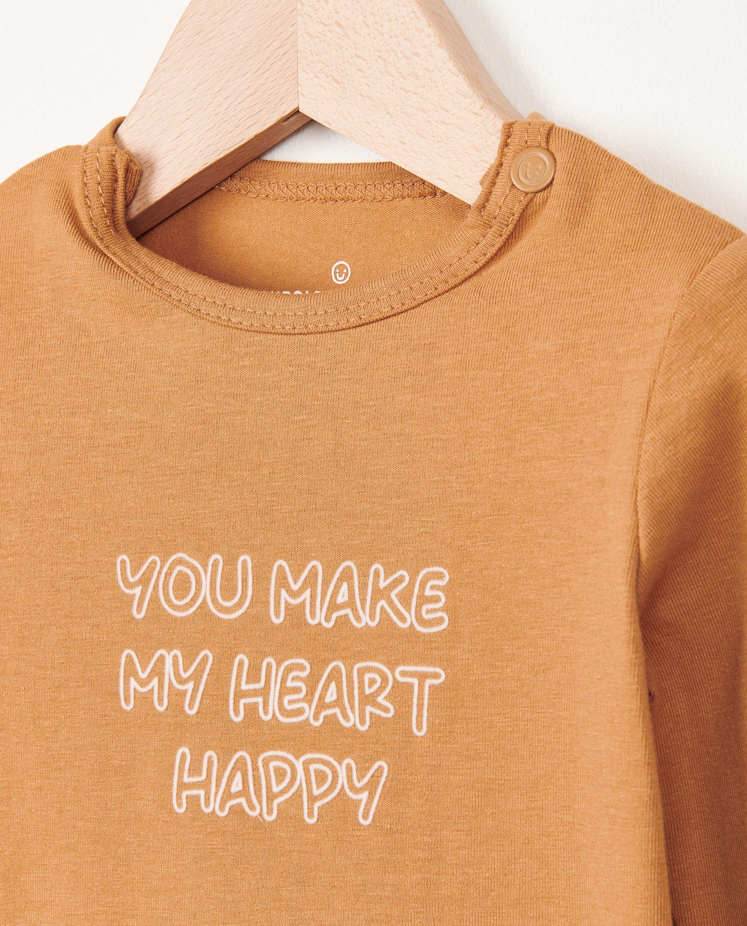 T-shirts - Bruine longsleeve met opschrift