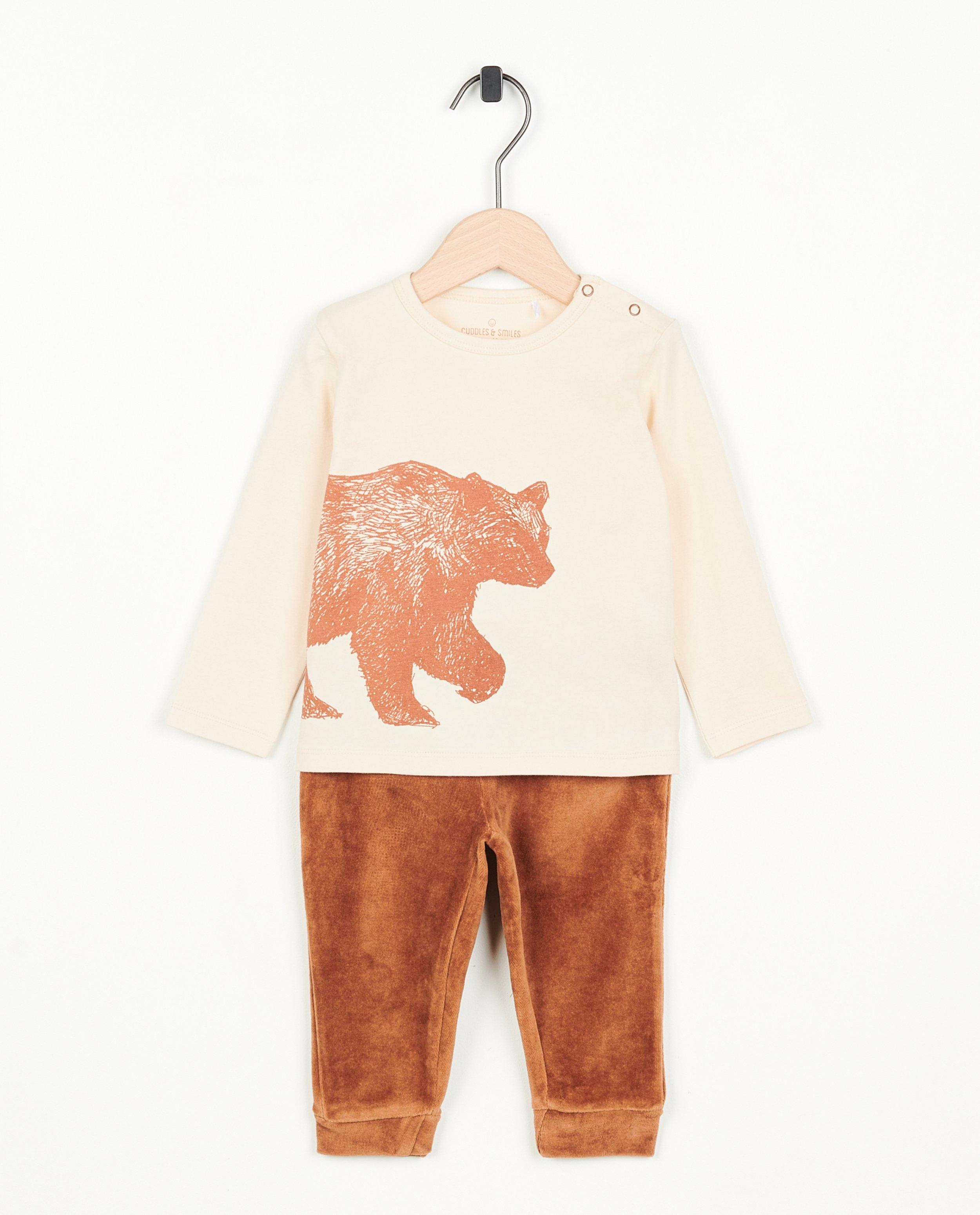 Nachtkleding - Bruine pyjama met beerprint