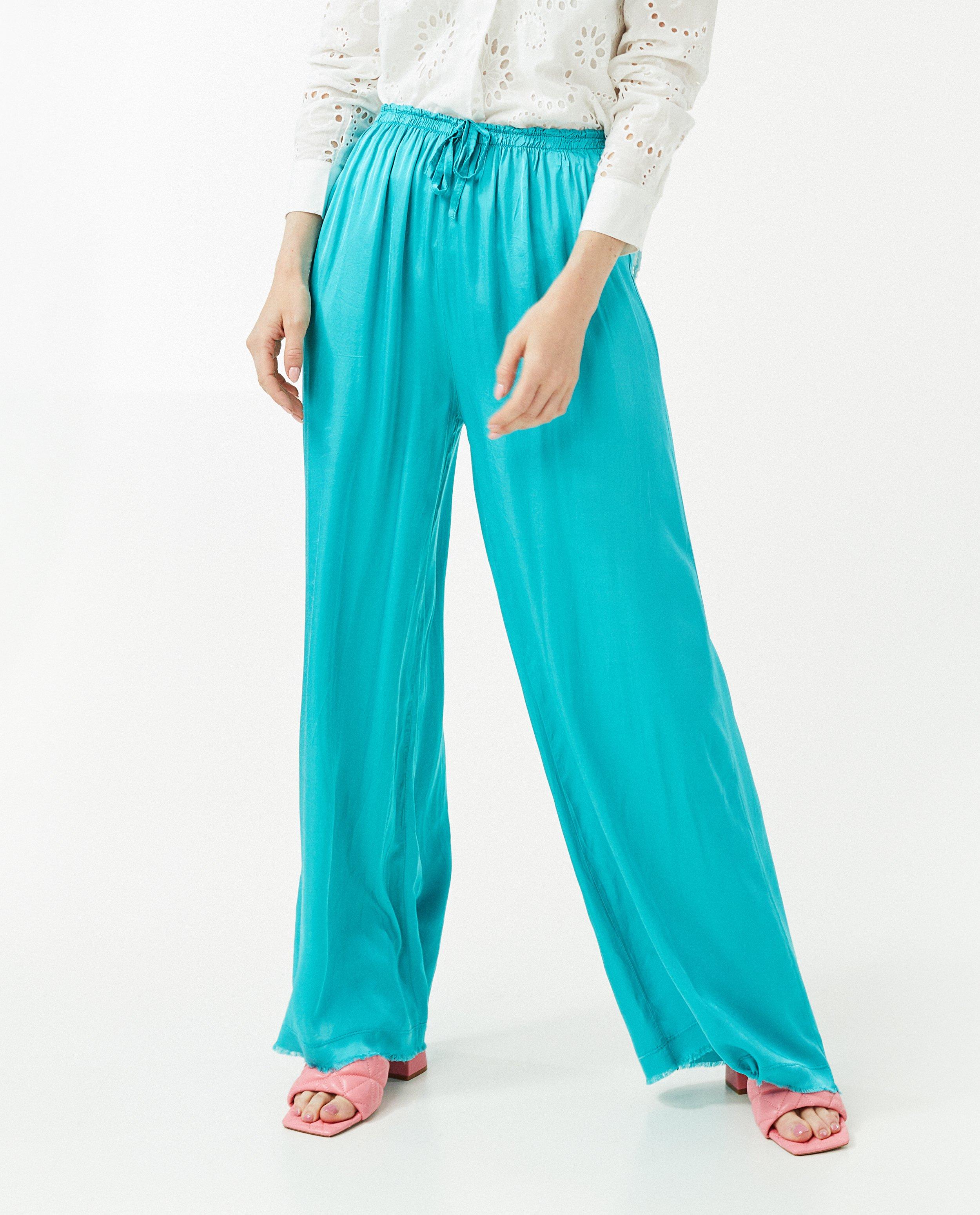 Turquoise satijnen broek - Product Detail - felblauw - afbeelding nummer 2