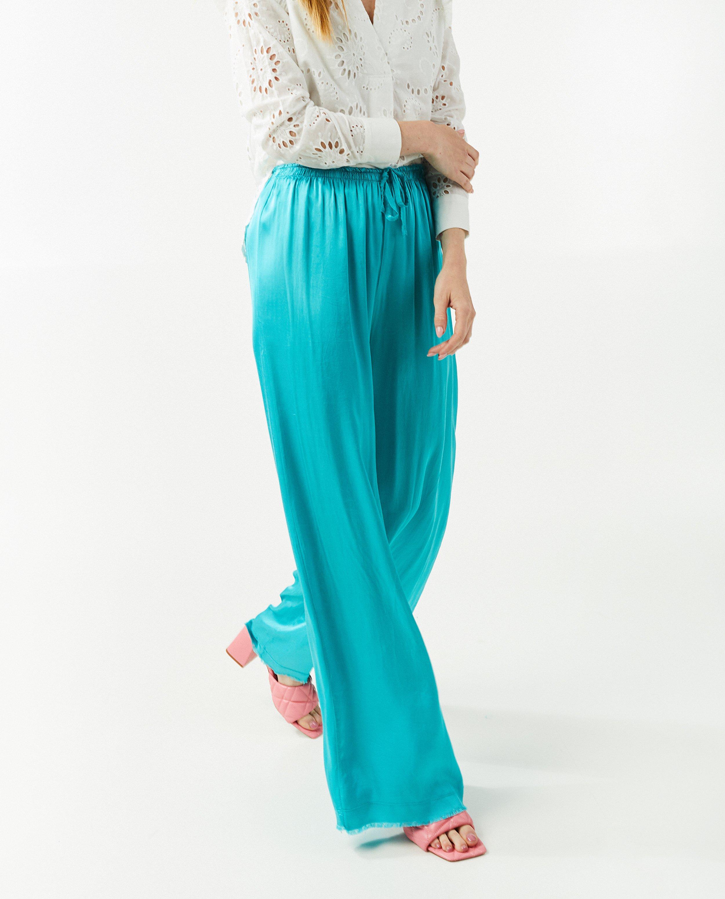 Turquoise satijnen broek - Product Detail - felblauw - afbeelding nummer 3