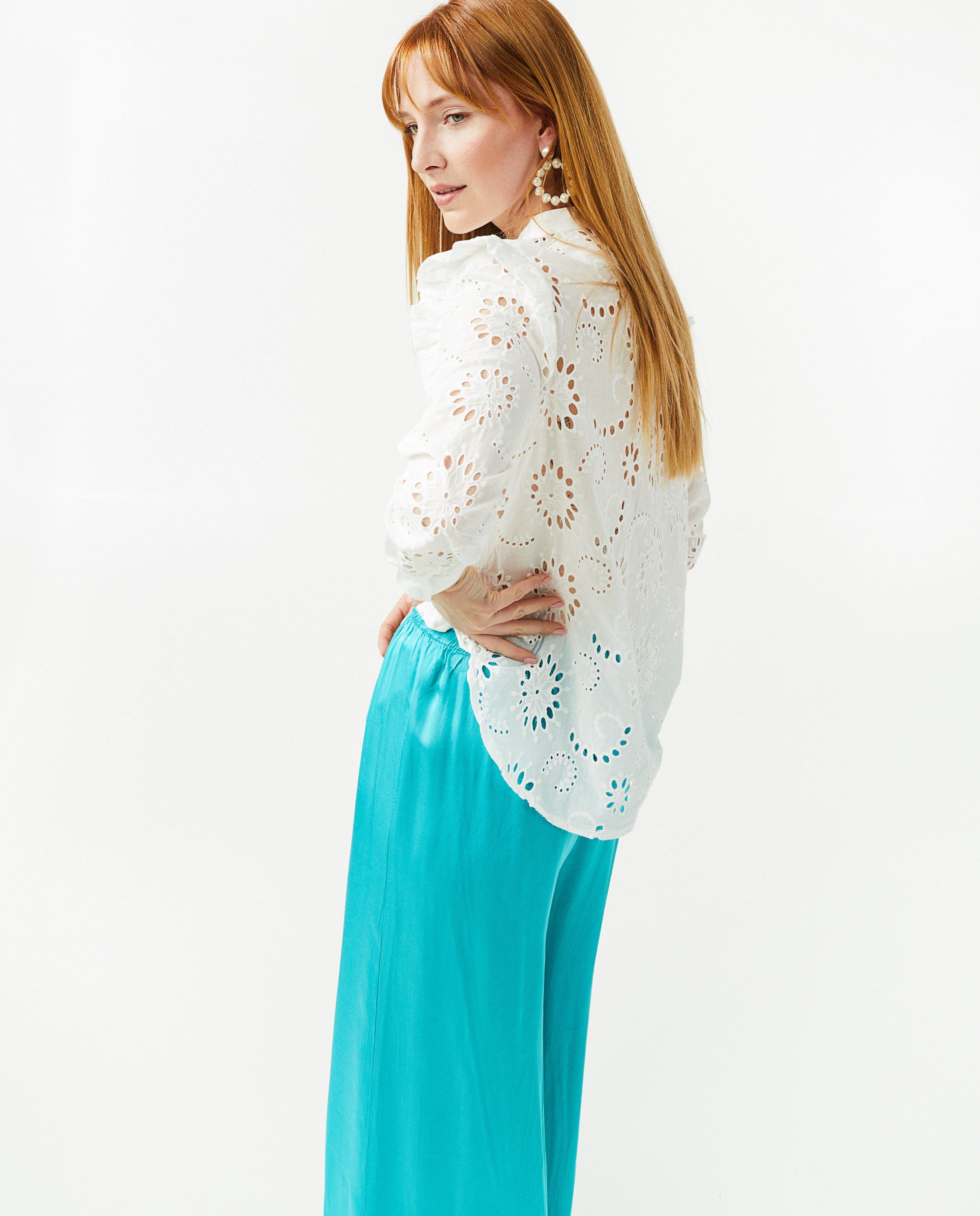 Turquoise satijnen broek - Product Detail - felblauw - afbeelding nummer 4