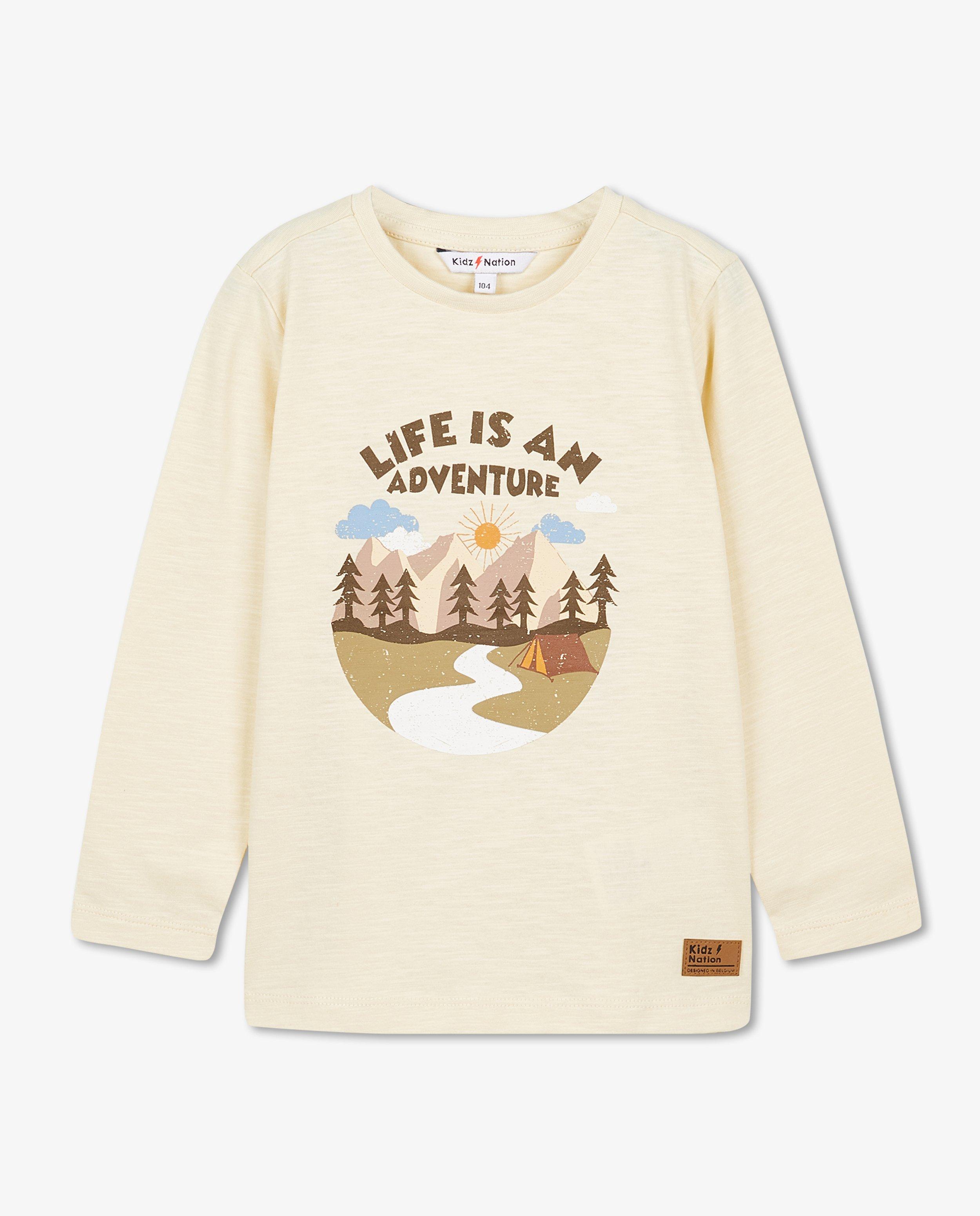 T-shirts - Beige longsleeve met print