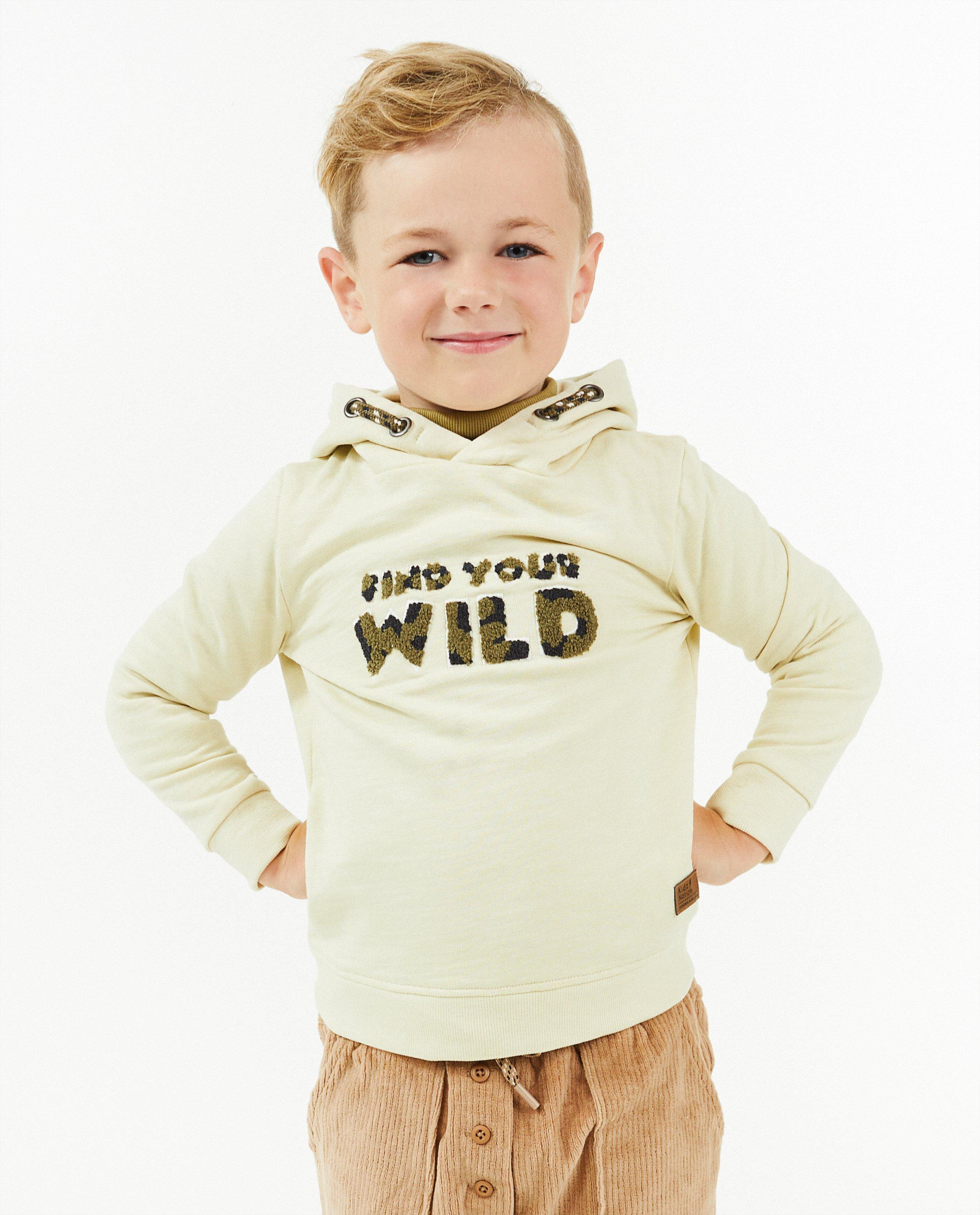 Sweaters - Ecru hoodie met opschrift