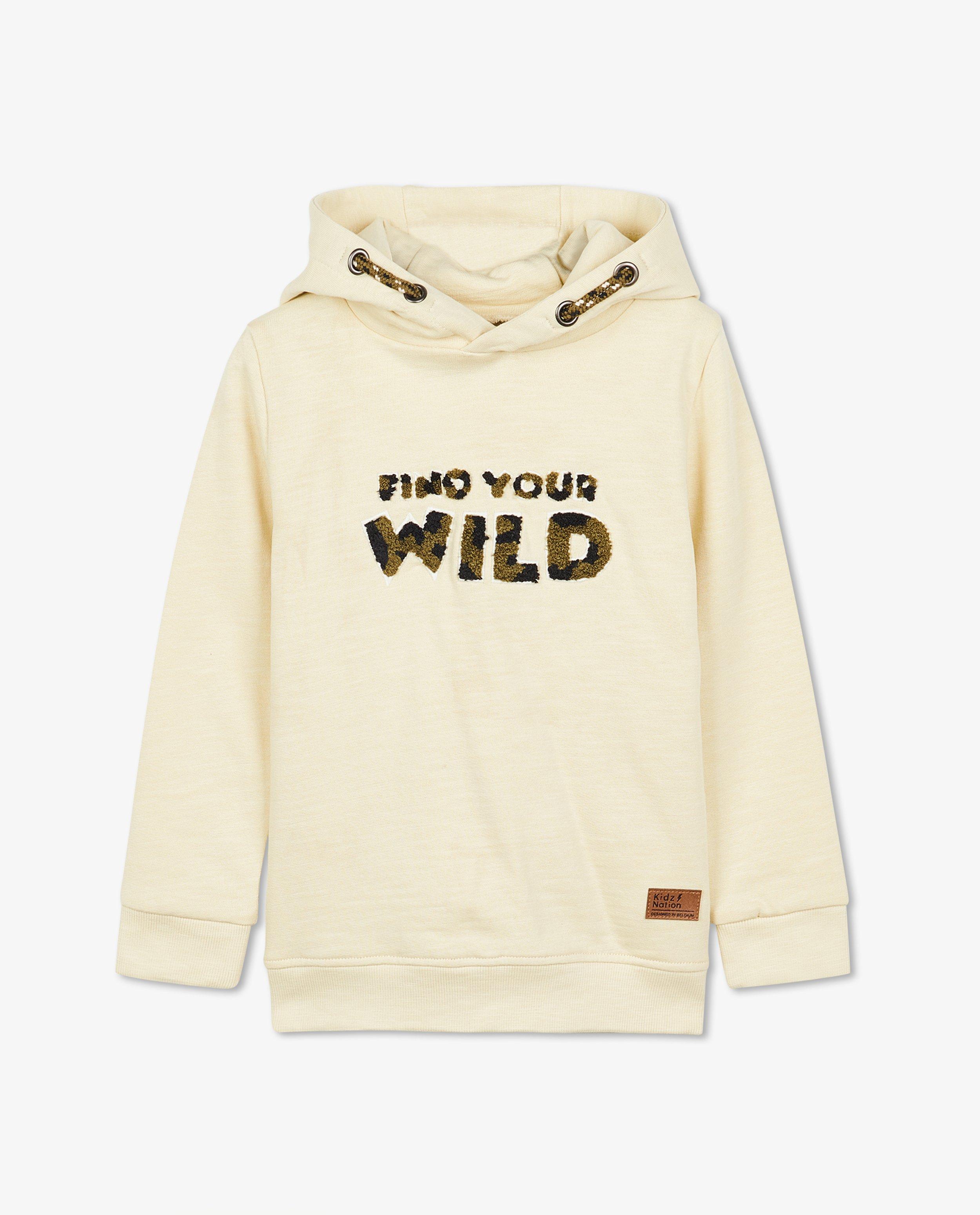 Sweaters - Ecru hoodie met opschrift