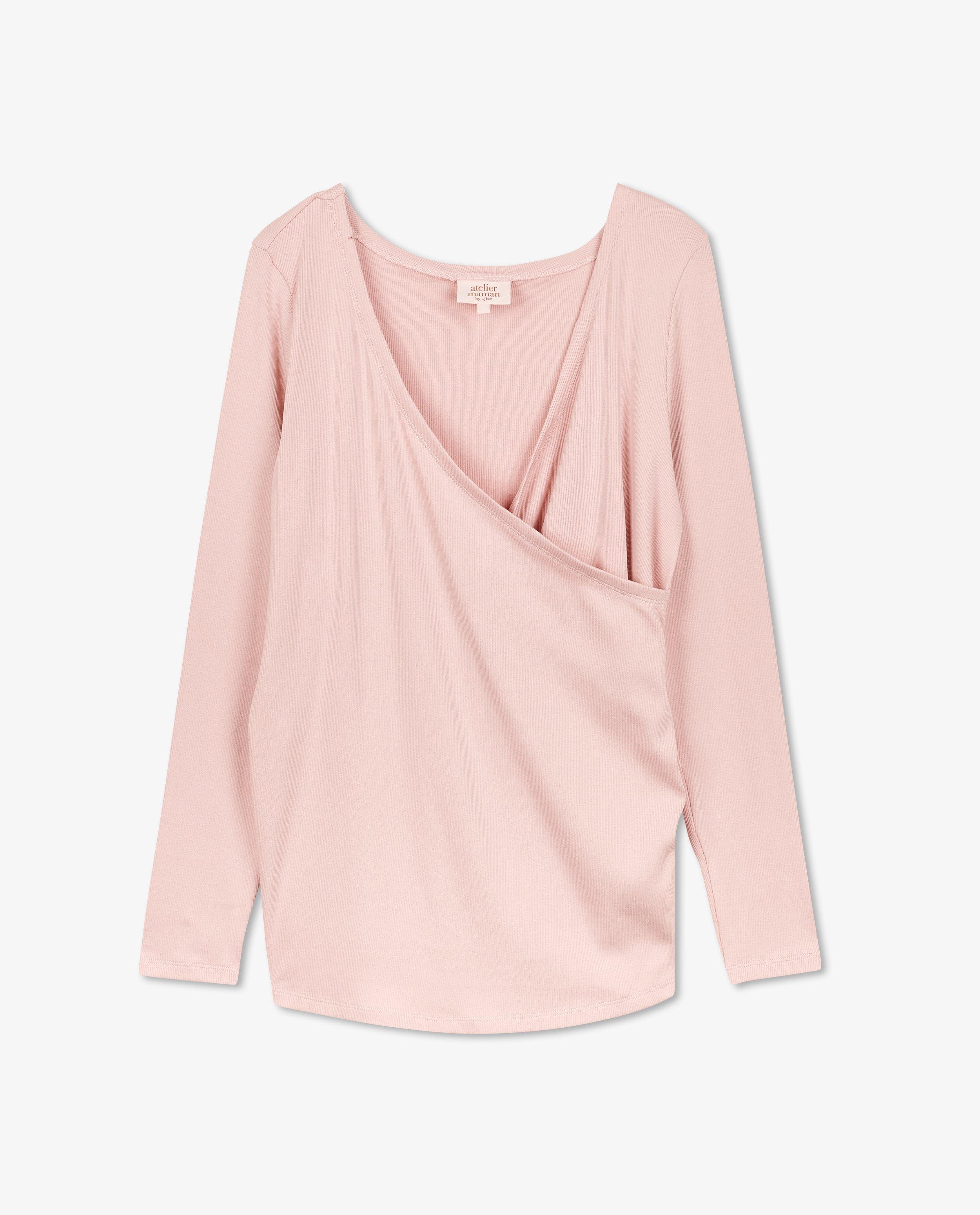 T-shirts - Roze longsleeve met rib