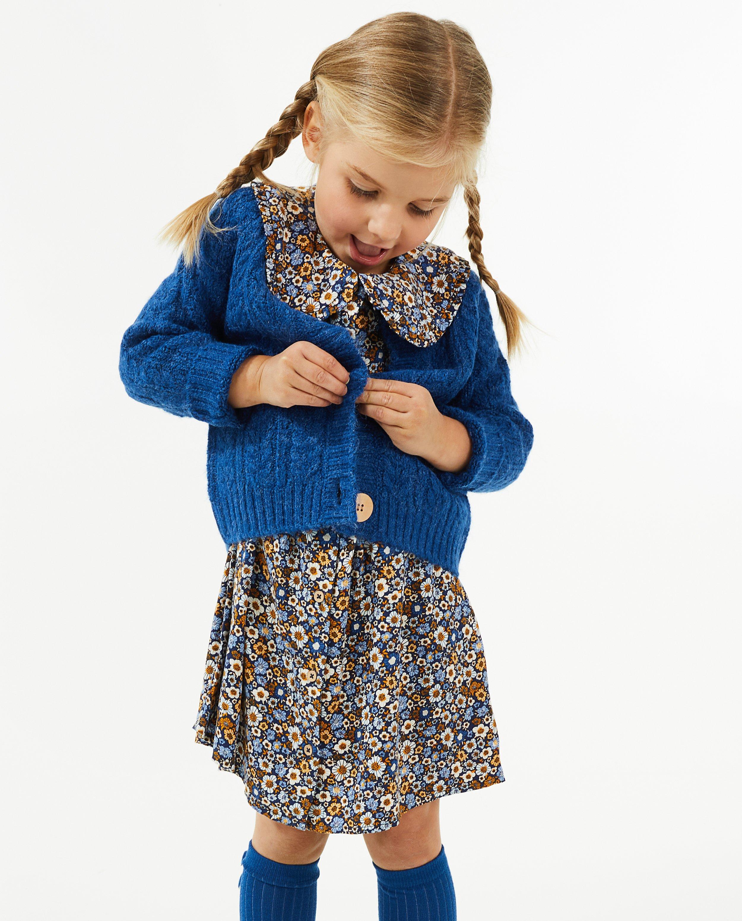 Cardigan - Blauwe cardigan met gebreide rib