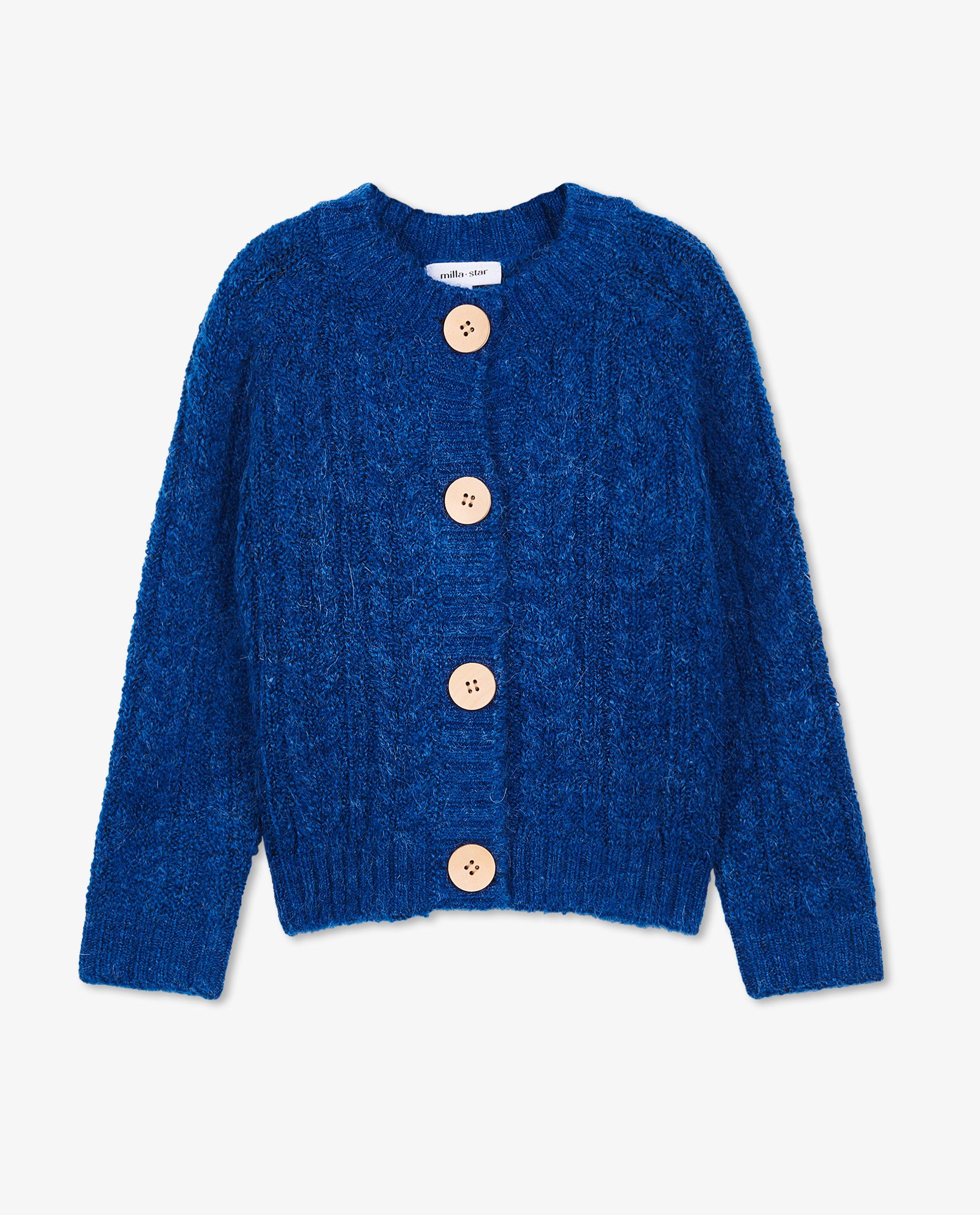 Cardigan - Blauwe cardigan met gebreide rib