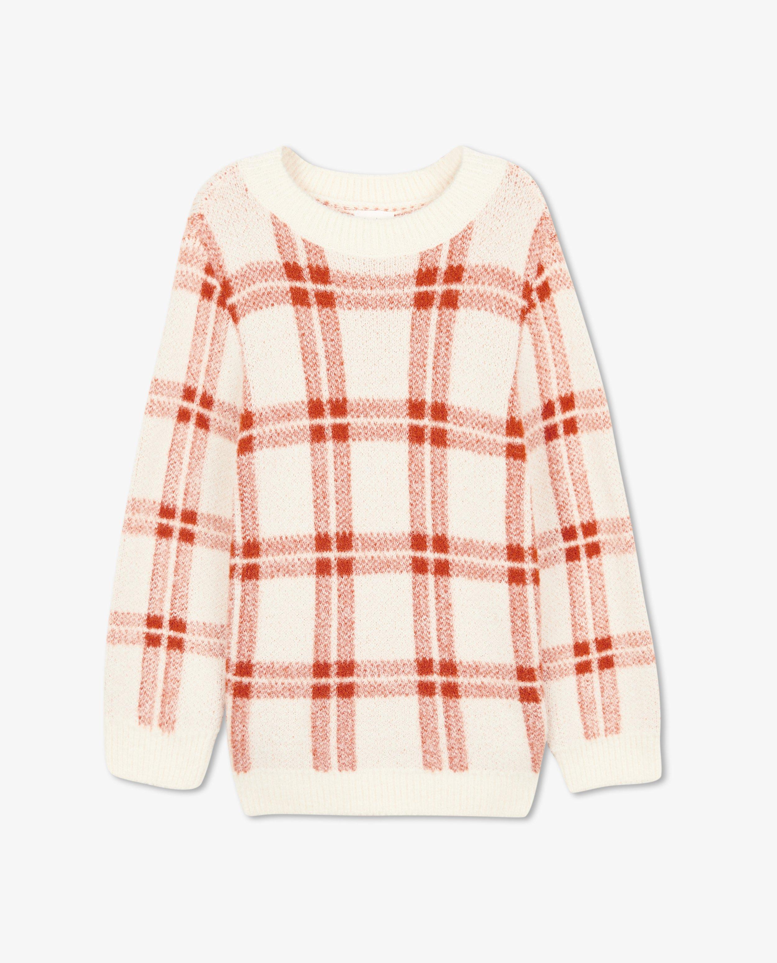 Pulls - Pull blanc tout doux à carreaux