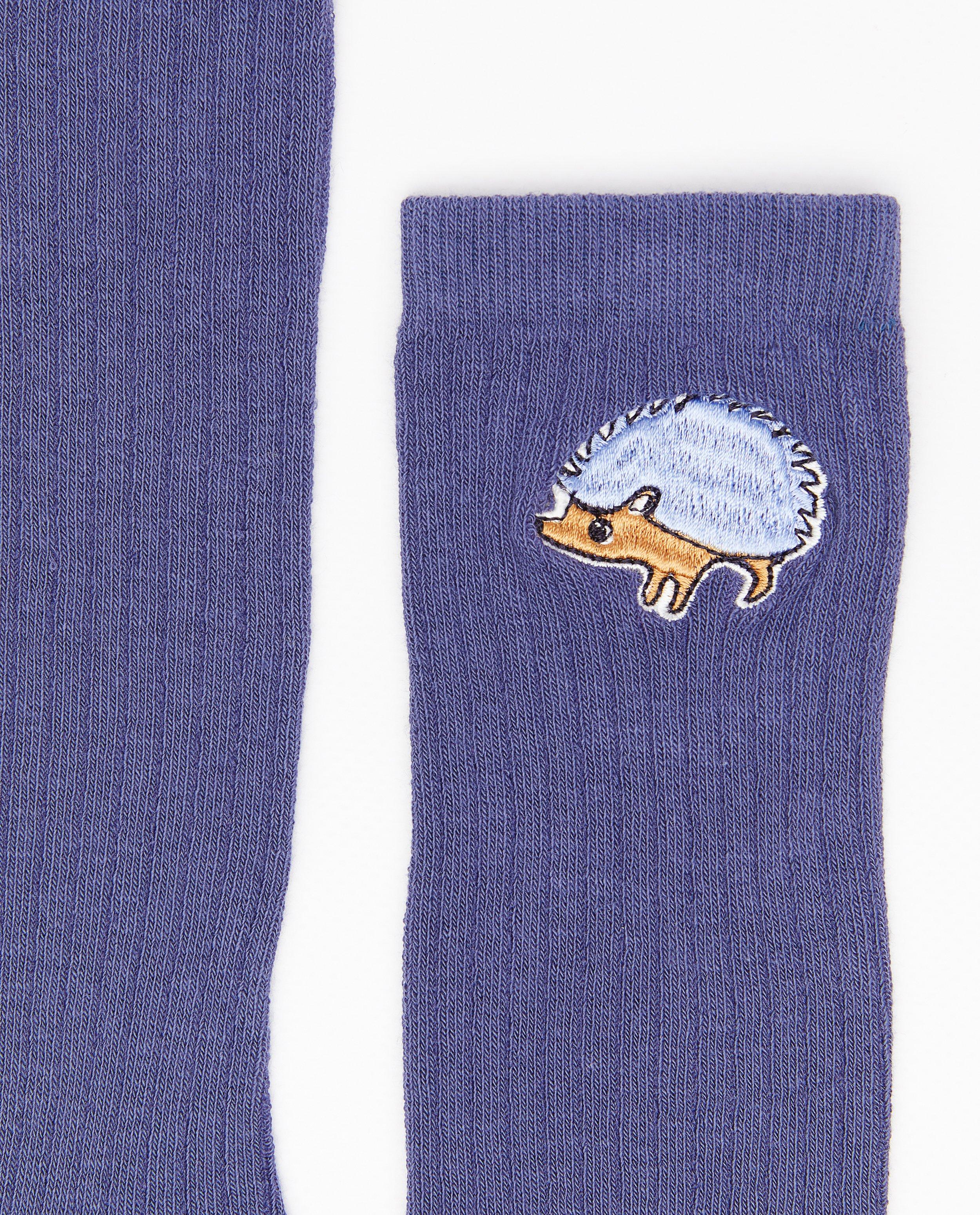 Chaussettes - Chaussettes bleues avec un écusson en forme de hérisson