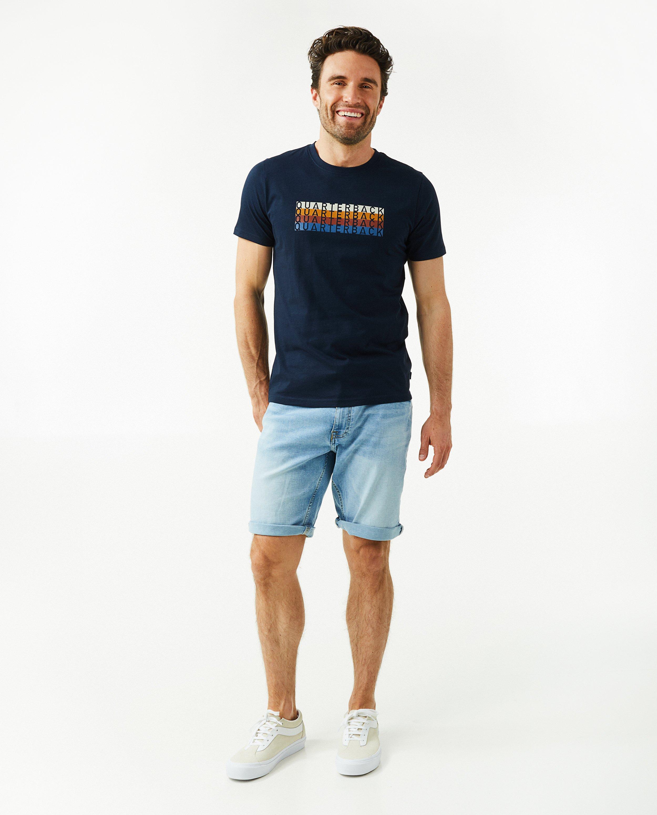 Donkerblauw T-shirt met opschrift - null - Quarterback