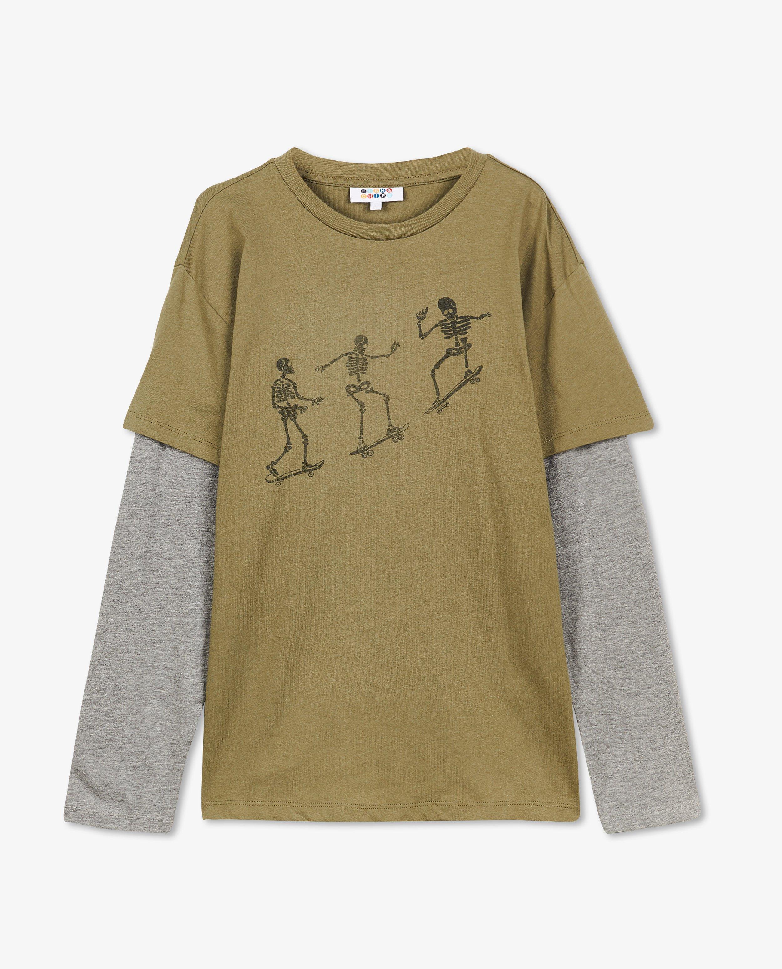 T-shirts - Groen-grijze longsleeve
