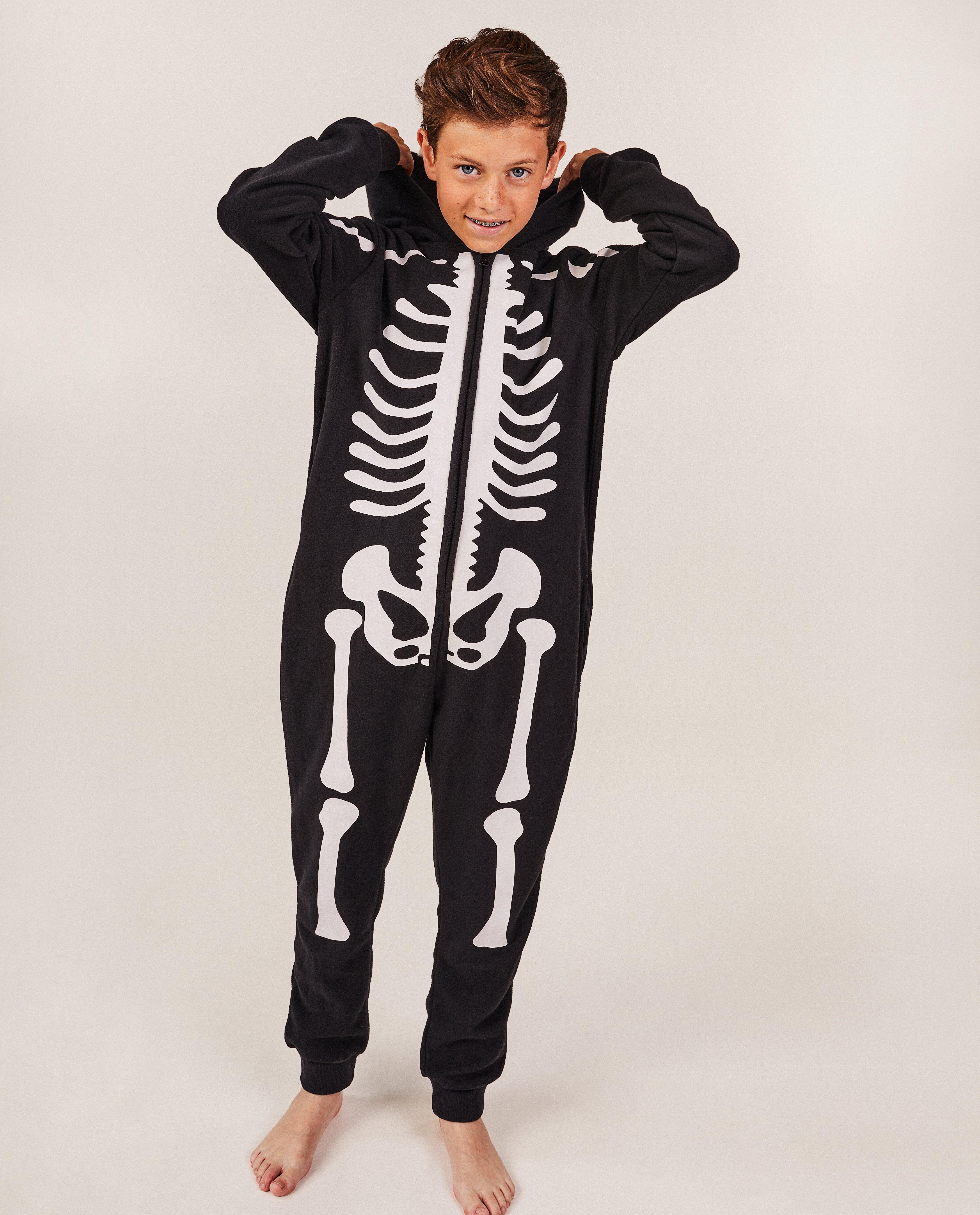 Nachtkleding - Onesie met skeletprint, 7-14 jaar