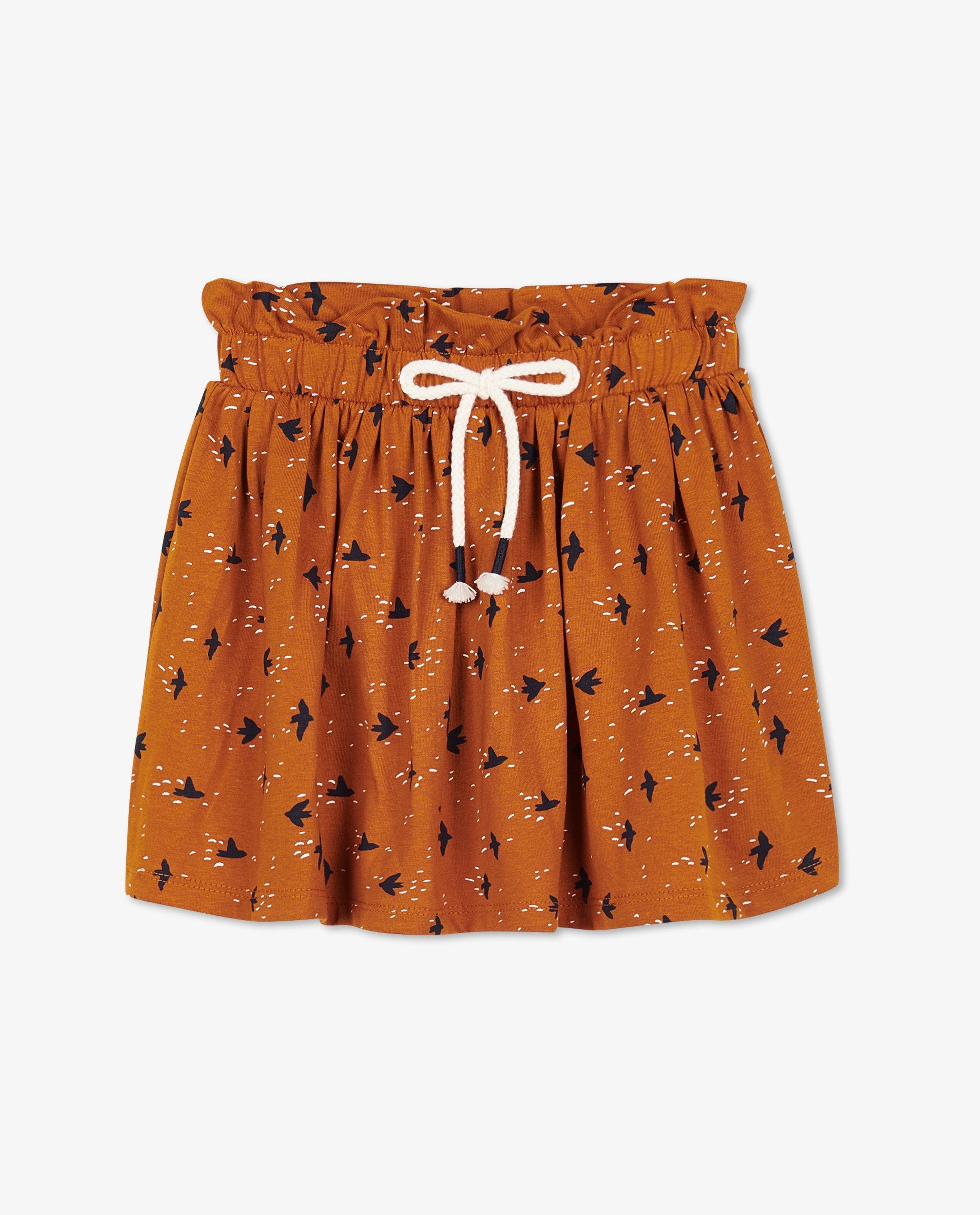 Jupes - Jupe brune à imprimé à oiseaux
